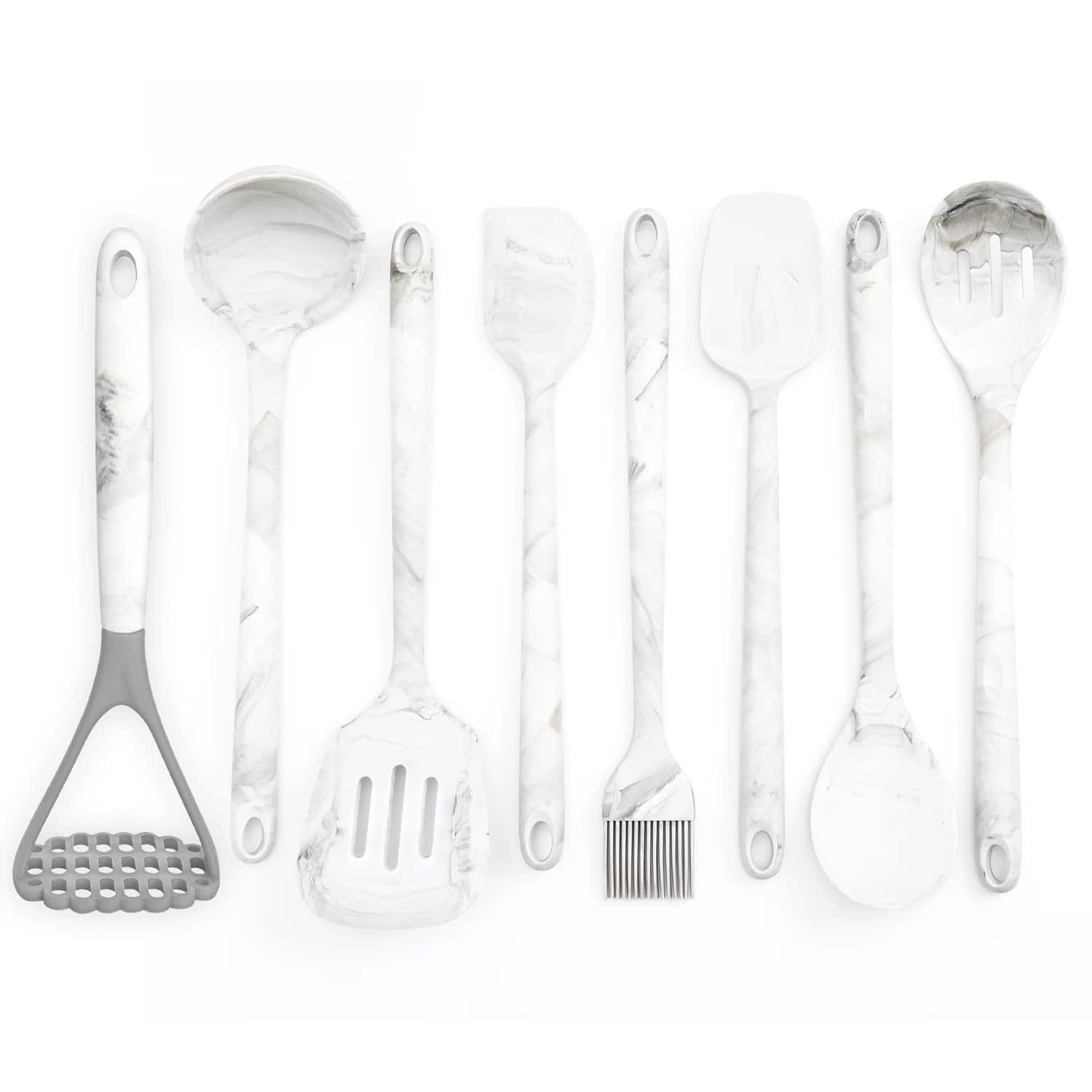 Better Houseware - 3300/set 8-piece Silicone Utensils Set, Marble - White