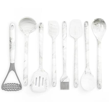 Front. Better Houseware - Better Houseware 3300/set 8-piece Silicone Utensils Set, White Marble - white.