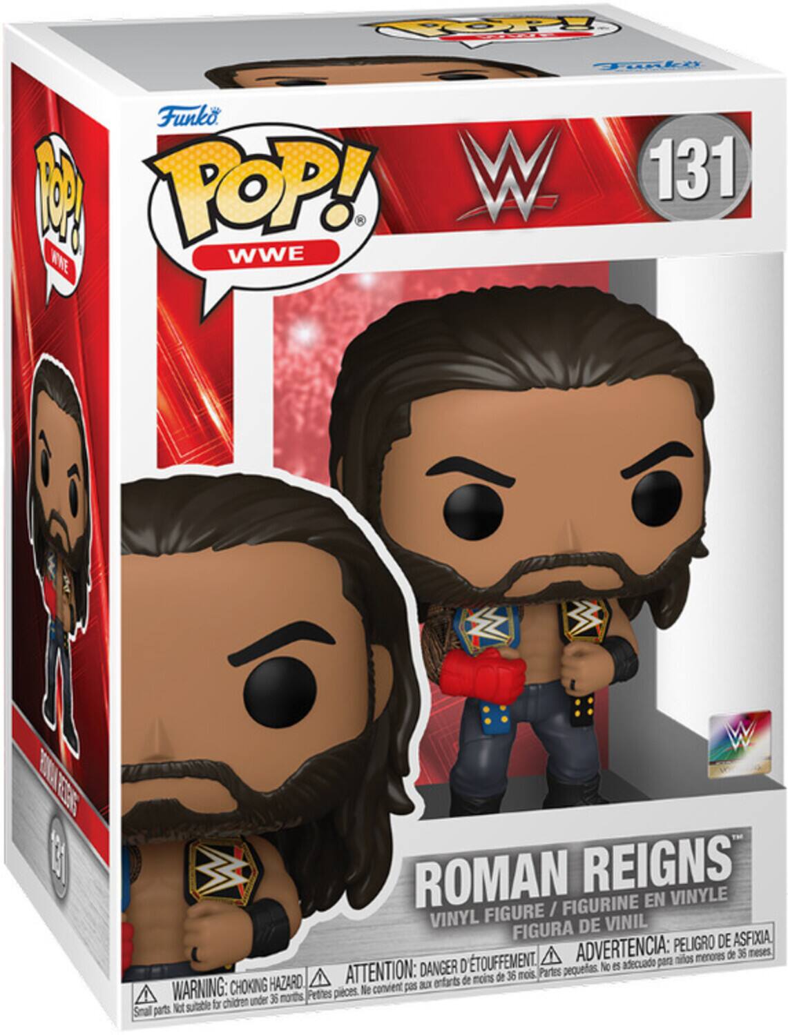 Funko POP! WWE 131 ROMAN REIGNS FIGURINE EN VINYLE FIGURE / VINYL DE VINIL FIGURA DE ASFIXIA ADVERTENCIA: PELIGRO DE ASFIXIA ATTENTION: DANGER D'ETOUFFEMENT. Partes pequeñas No es adecuado para de menos de 36 mois CHOKING HAZARD convient pas a entarts WARNING: under 36 norths Petites pieces. Ne Not sutable fr chidren Small parts