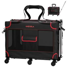 Katziela - MegaCruze Carrier Pro Extra Large Pet Travel Crate with Wheels Foldable Frame & Plush Bed & Ventilation System