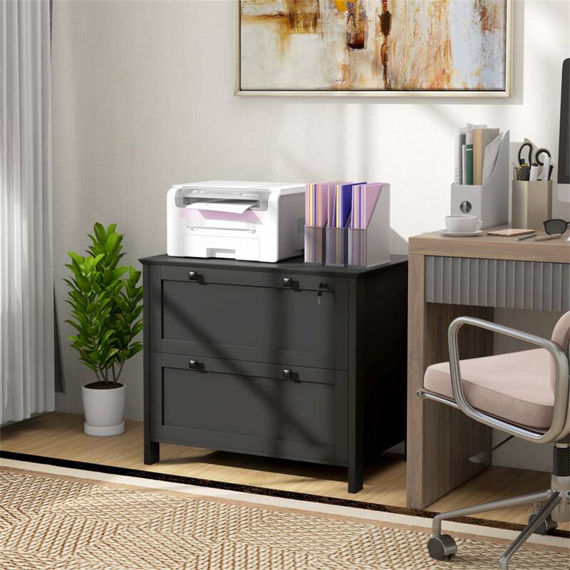 Alt View 5. HTUTWOO - 2 Drawer File Cabinet with Lock - Lateral Filing Cabinet with Keys and Adjustable Hanging Bar for Letter A4 Legal Size - Black.