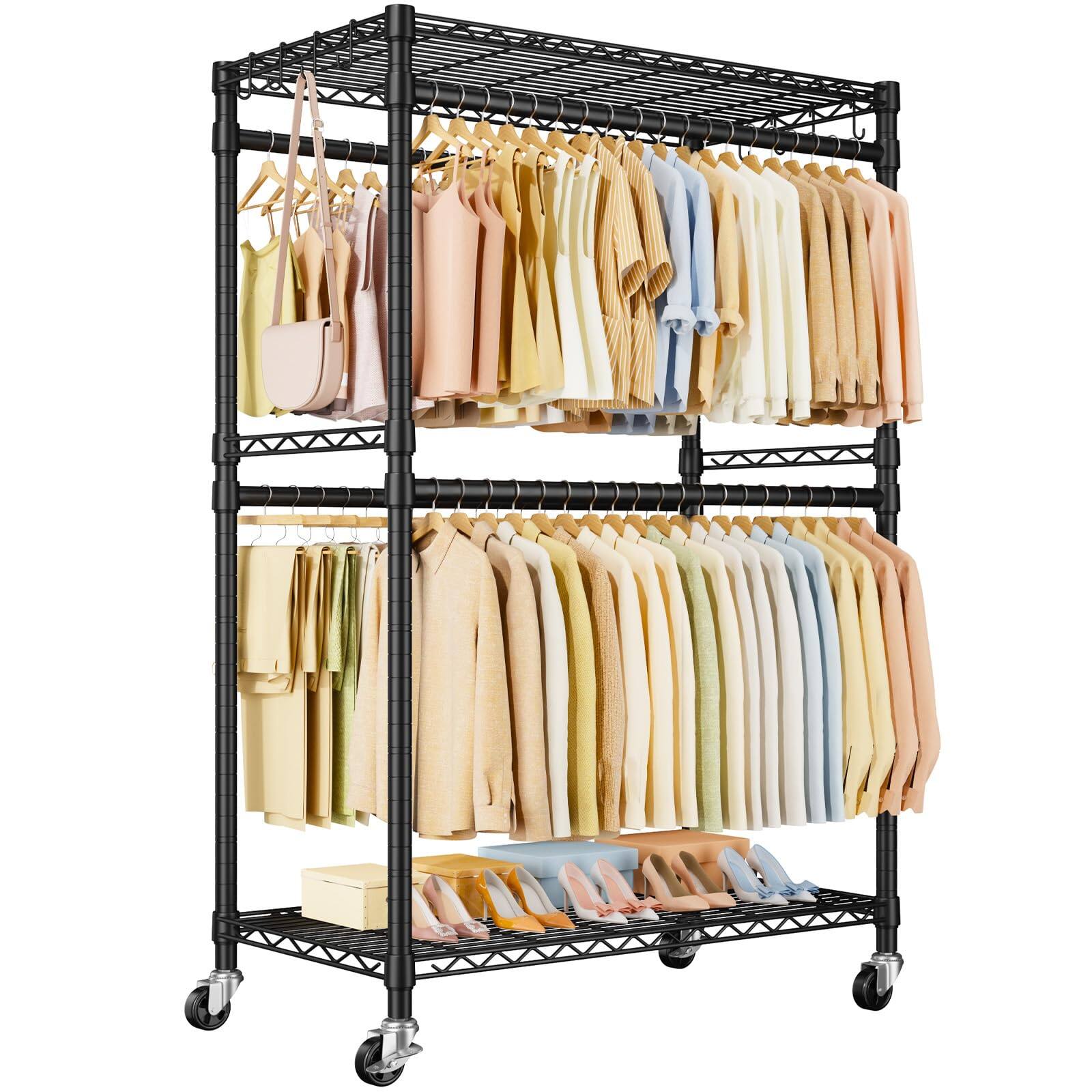 ThinkLink Electronic - P4 Plus Rolling Clothes Rack Heavy Duty Clothing Racks For Hanging Free Standing Garment With Wheels Portable - Black P4 Plus