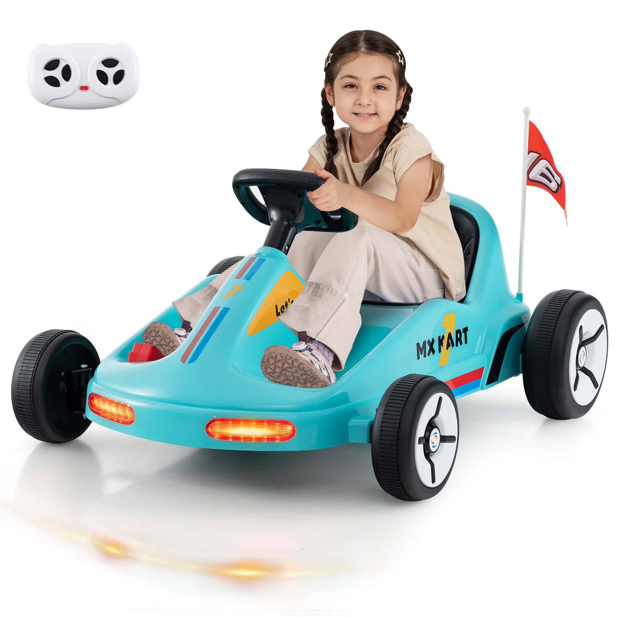 Costway - 12V Kids Electric Go Kart 7AH Battery Powered Ride on Race Toy with Remote Control - Blue