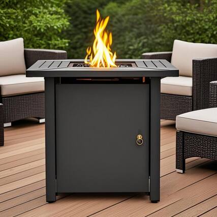 Front. APRILSOUL - 30 inch Propane Gas Fire Pit Table 50000 BTU Square Steel Fire Pit for Outside Patio Deck Garden Backyard Black - Black.