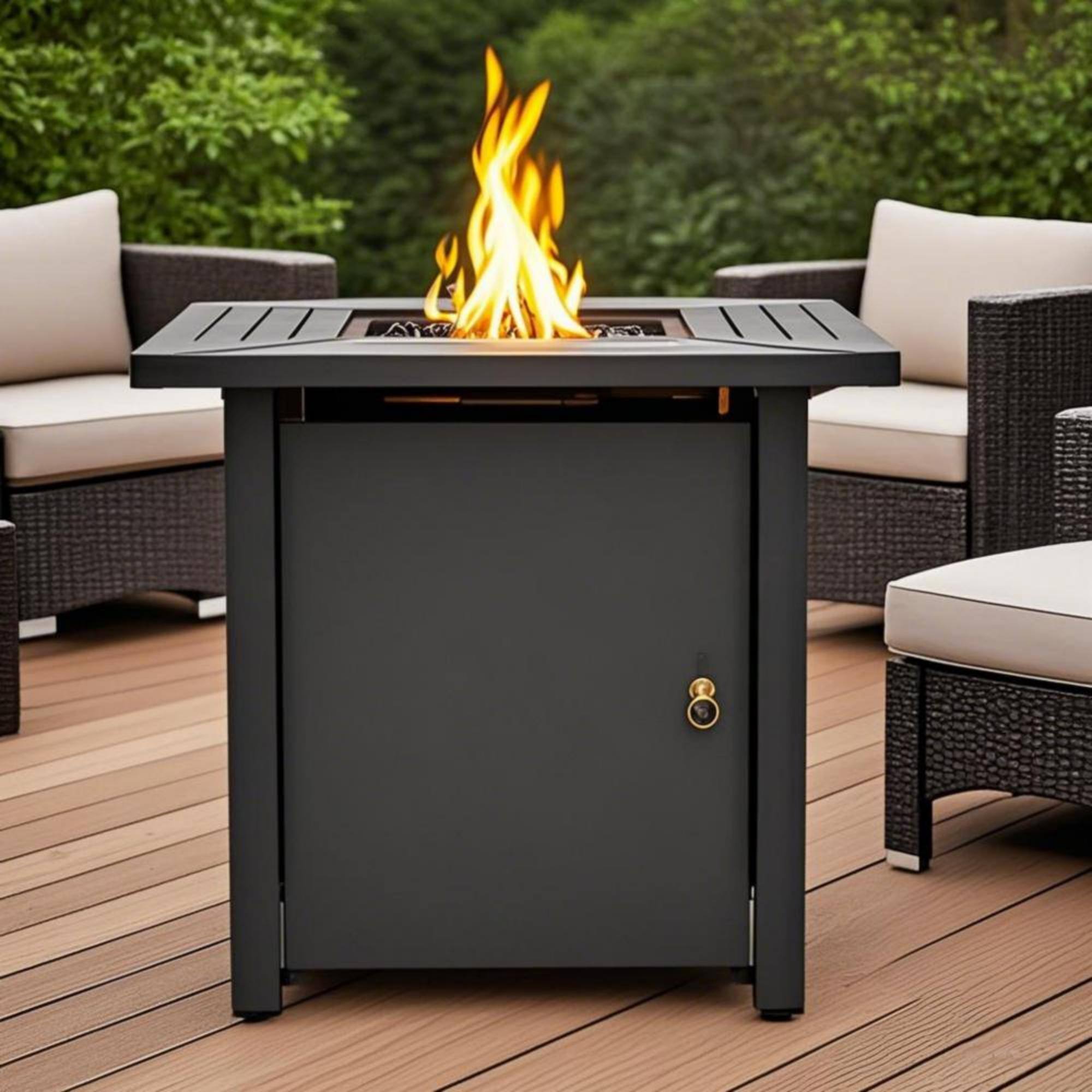 Front. APRILSOUL - 30 inch Propane Gas Fire Pit Table 50000 BTU Square Steel Fire Pit for Outside Patio Deck Garden Backyard Black - Black.