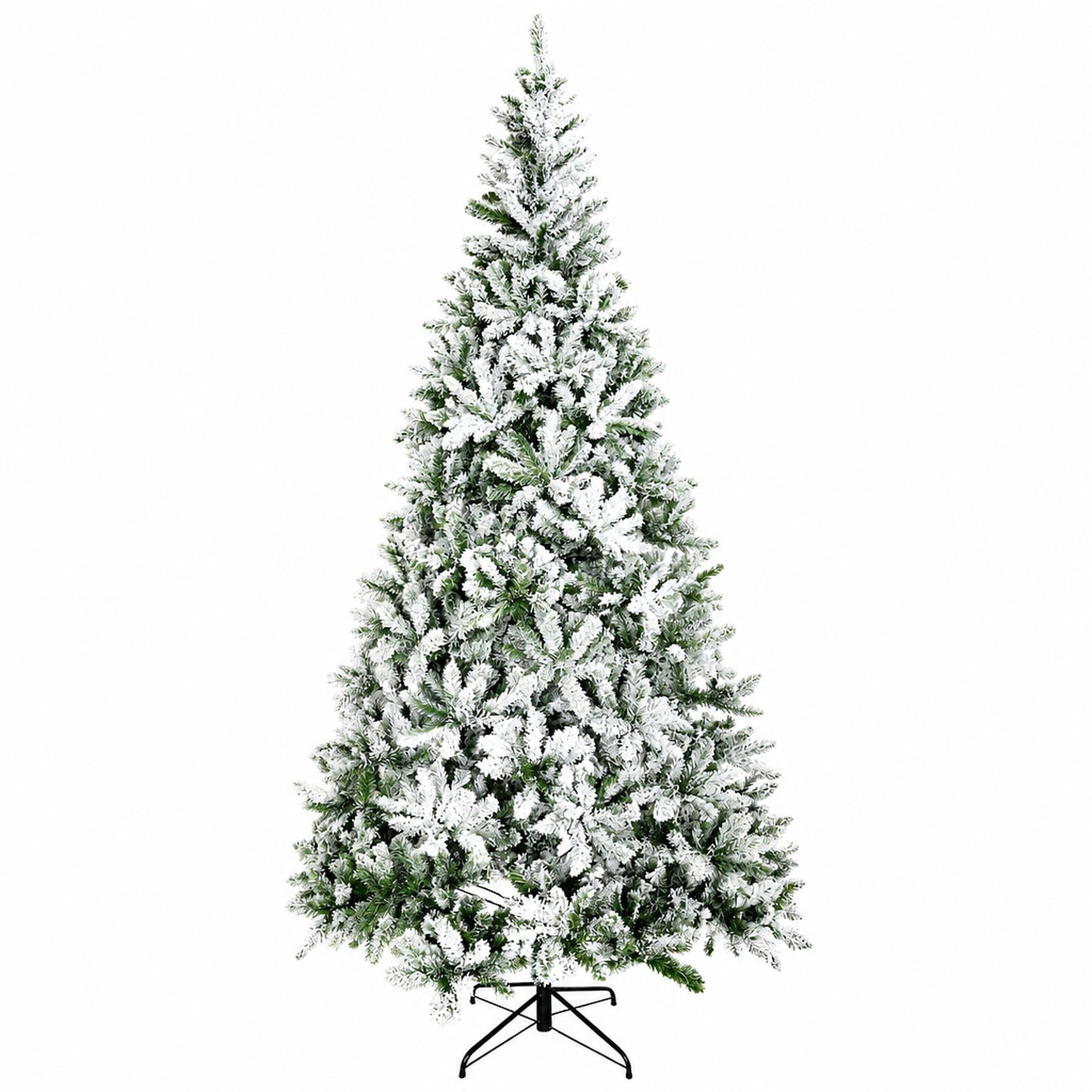 Front. RYHNUYNE - 9 Ft Unlit Snow Flocked Pine Green Christmas Tree With Realistic Branches,Hinged Design Metal Stand Easy Assembly - Green.