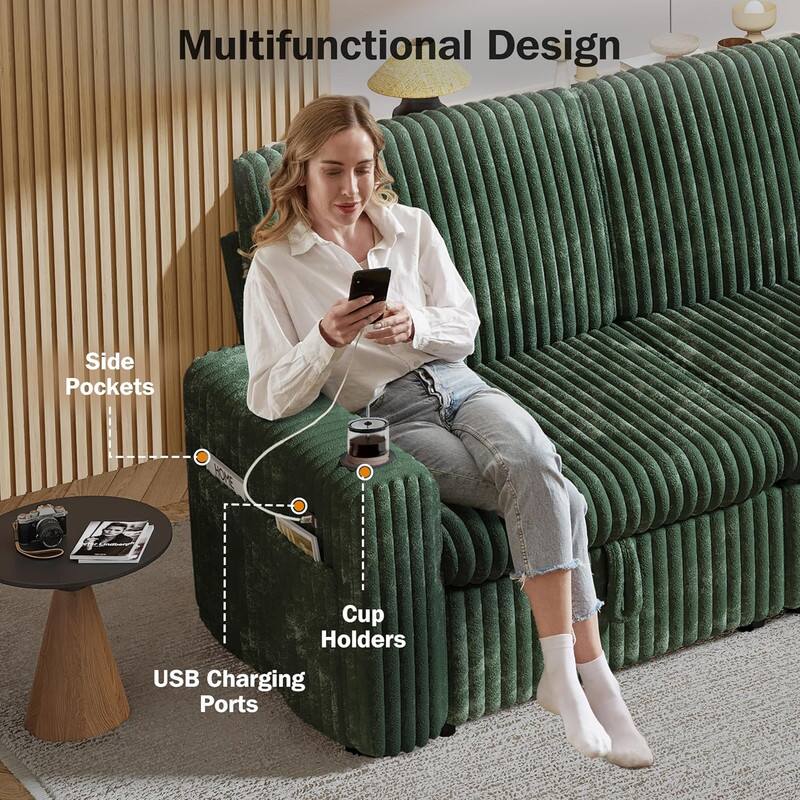 The text in the image can be grouped and corrected as follows:

- Multifunctional Design
- Side Pockets
- Cup Holders
- USB Charging Ports