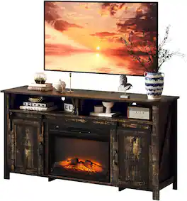Winado - Fireplace TV Stand with Sliding Barn Door for 70“ TV with 23" Fireplace - Dark Rustic Oak
