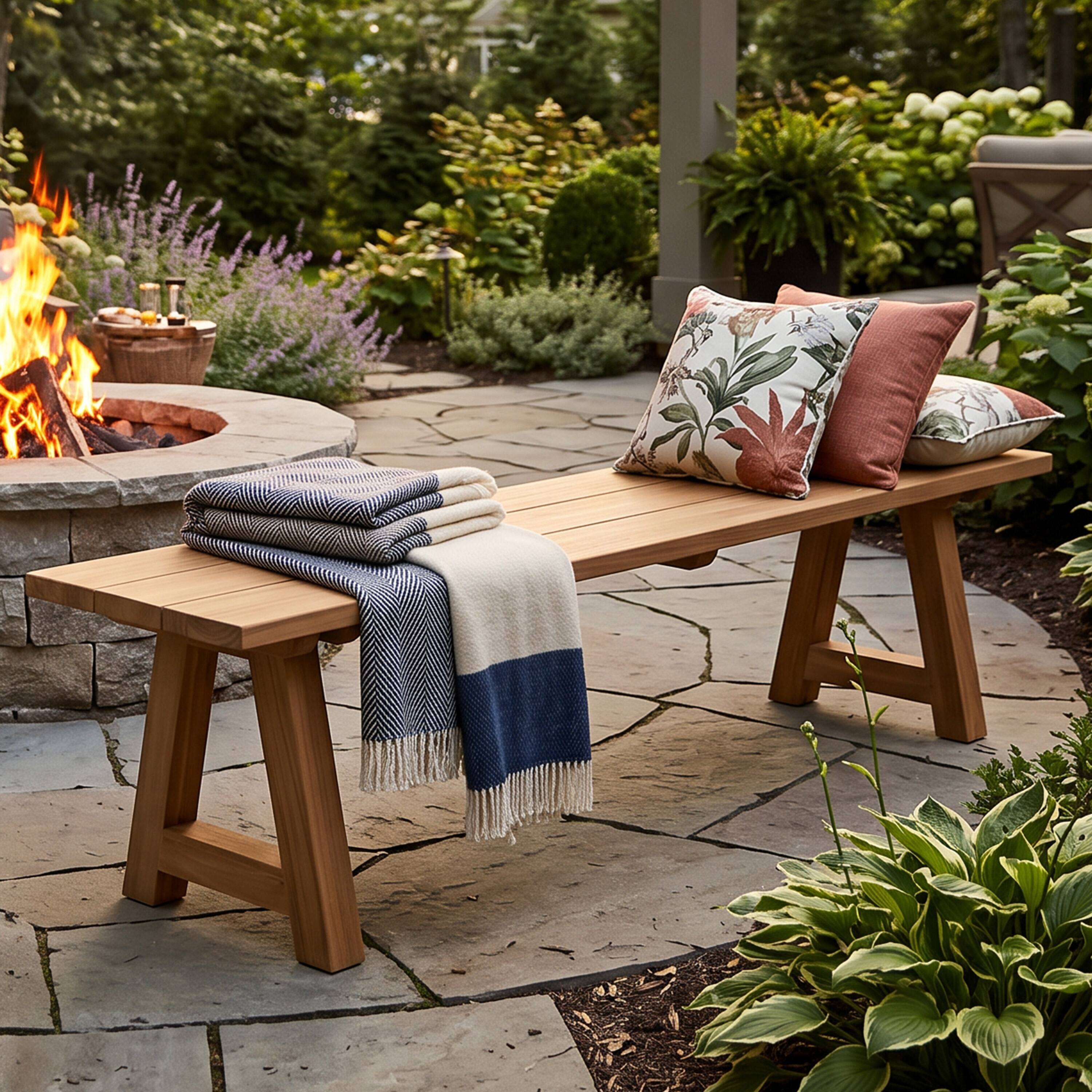 Alt View 9. Sunnydaze - Wooden Teak Trestle Outdoor Bench for Patio, 60” L, Rustic, Brown - Brown.