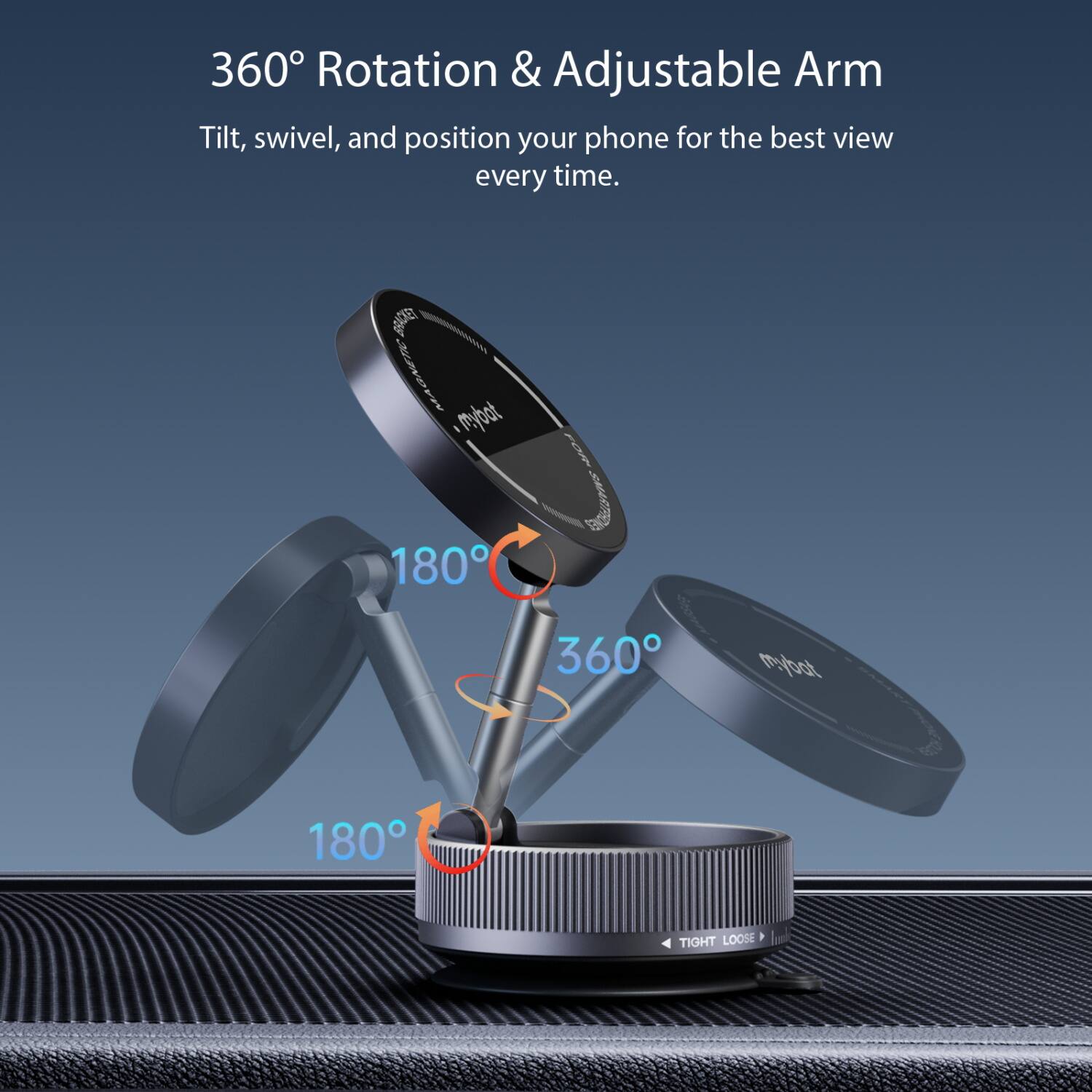 360° Rotation & Adjustable Arm

Tilt, swivel, and position your phone for the best view every time.

180°
360°
180°

TIGHT LOOSE