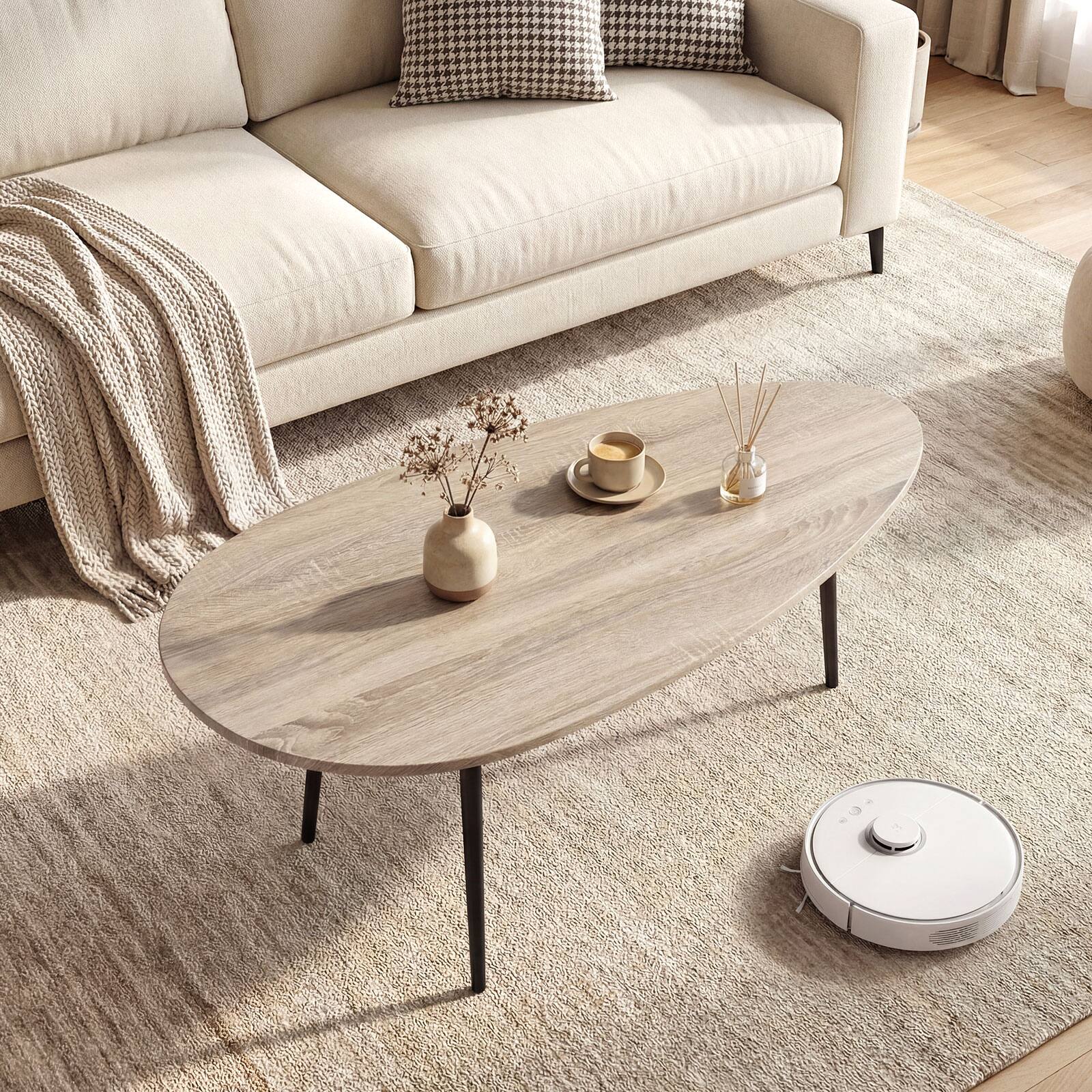 Alt View 1. Costway - Costway Oval Coffee Table, Mid Century Center Table with Sturdy Metal Construction for Home - Gray.