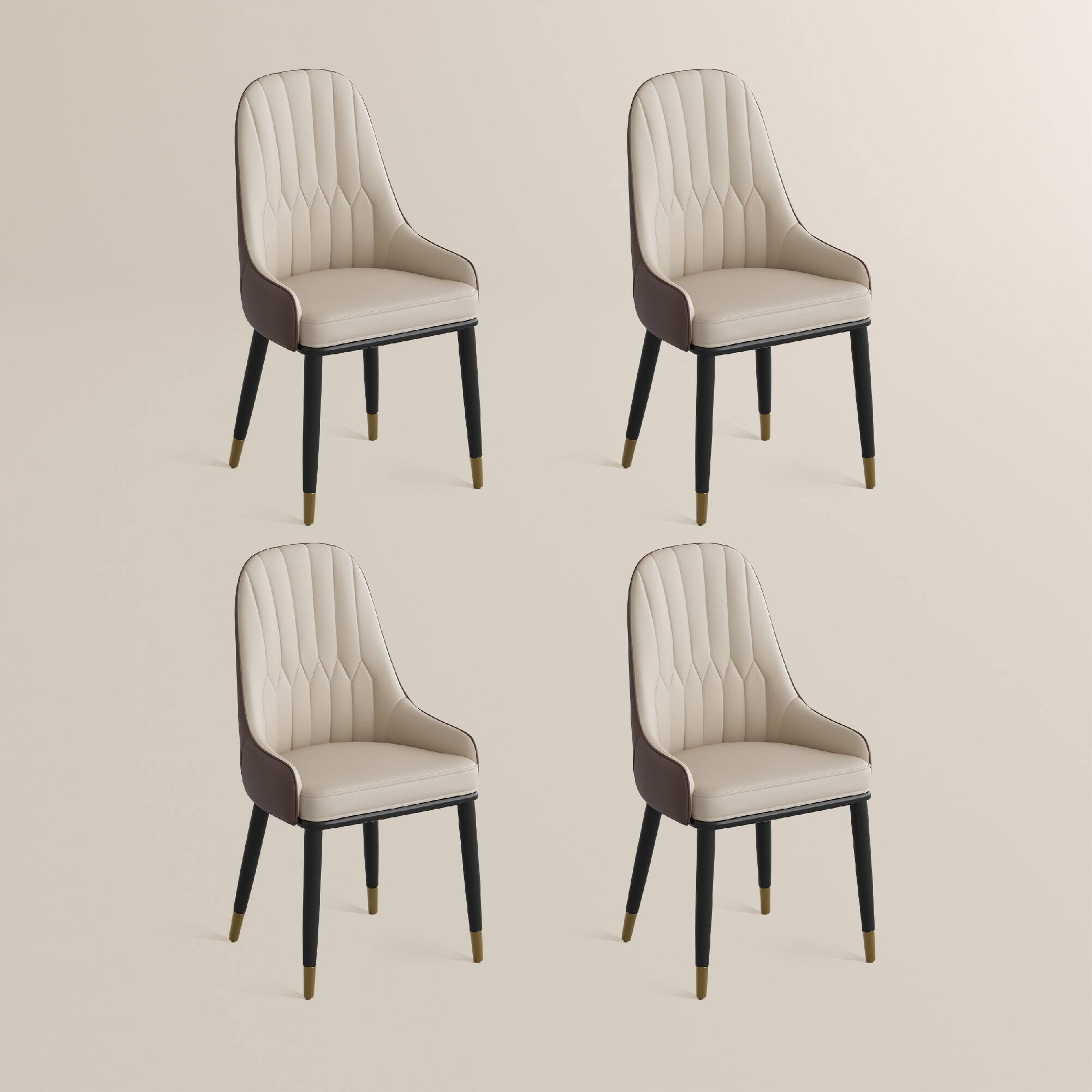 Alt View 7. POVISON - Modern Beige Dining Chair With PU Leather (Set of 4), Brown & Beige Chair,Metal Legs - Gray & Beige PU Leather.