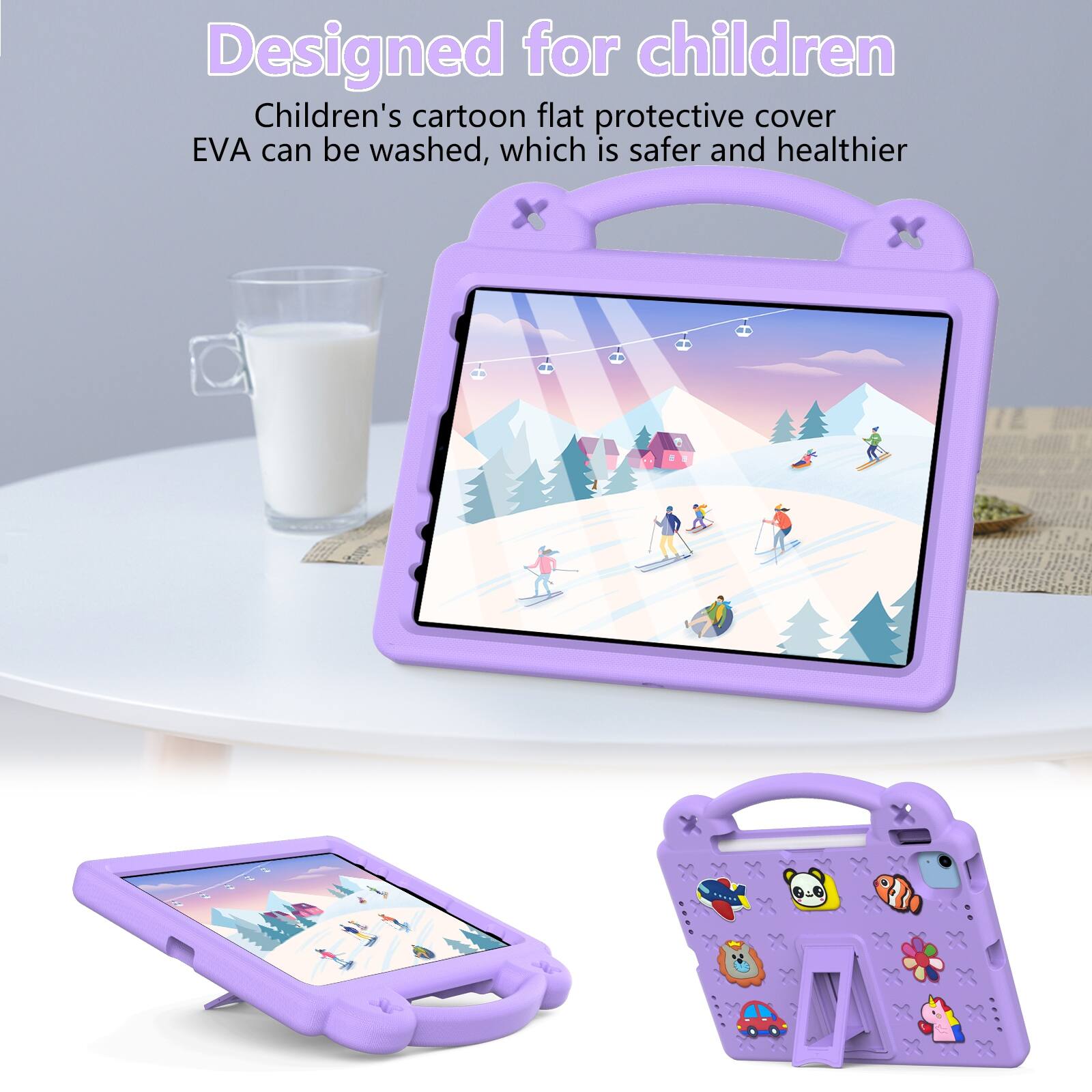 Designed for children  
Children's cartoon flat protective cover EVA can be washed, which is safer and healthier
