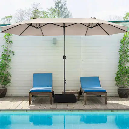 Front. Gymax - Gymax 15 ft Double-Sided Patio Umbrella Market Twin Umbrella w/ Enhanced Base Beige - Beige.