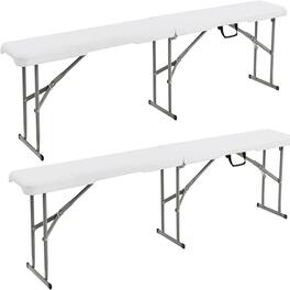 Costway - 2PCS 6 FT Portable Folding Bench Outdoor Picnic Bench 550 lbs Limited for Dining - White/Grey
