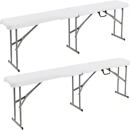 Front. Costway - Costway 2PCS 6 FT Portable Folding Bench Outdoor Picnic Bench 550 lbs Limited for Dining - White/Grey.