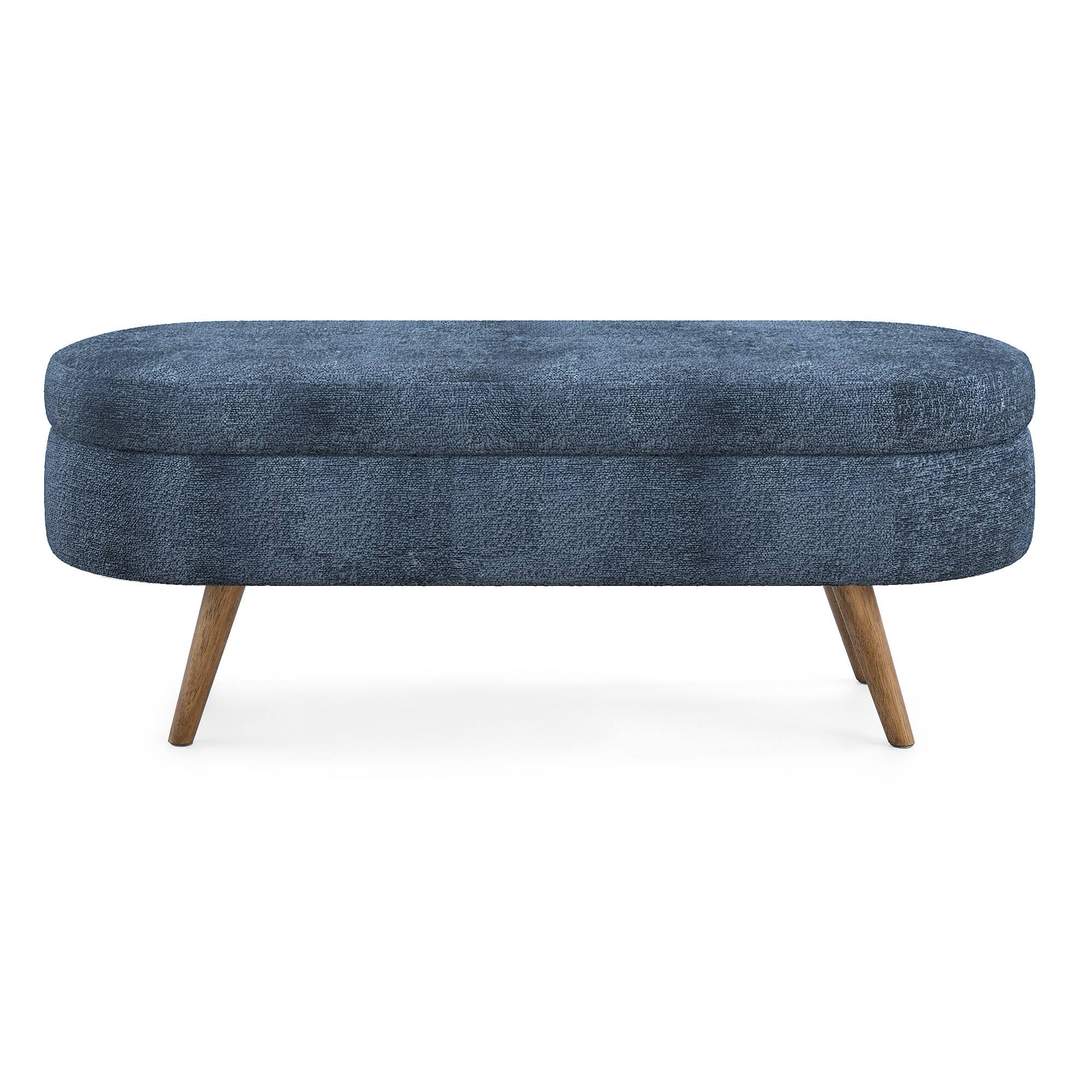 Alt View 7. GOODSILO - Elegant Fabric Storage Ottoman Bench with Wooden Legs for Living Room or Bedroom Footrest and Seating - Dark Blue.