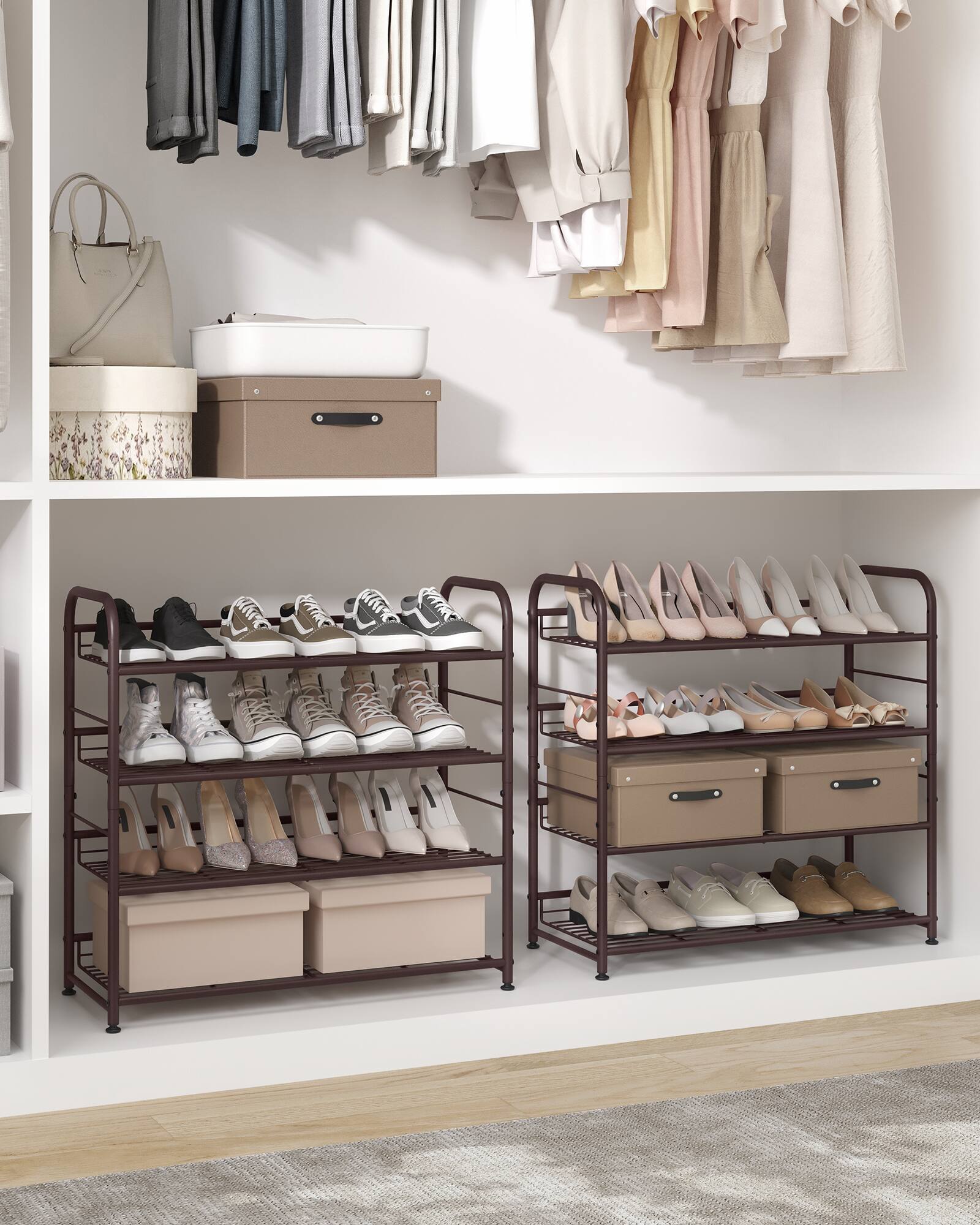 Alt View 5. Songmics Home - Shoe Rack, 4 Tier Shoe Organizer for Closet, Holds up to 16 Pairs of Shoes, Shoe Rack for Front Door Entrance - Bronze.