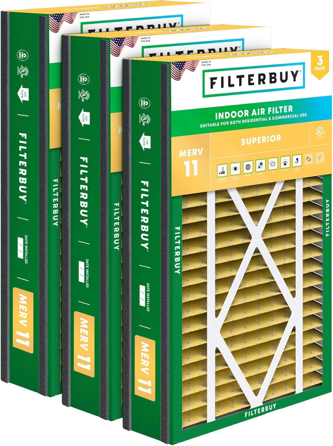 RARE - THE USA MADE IN THE USA FILTERBUY - THE win adida a FLOW BY FILTERBUY DATE INSTALLED MERV 11 FILTERBUY aadTe UL FLOW AIR FILTERBUY DATE INSTALLED MERV 11 FILTERBUY aades UL MOT AID FILTERBUY DATE INSTALLED MERV 11 MARE- THE via 3 PACK FILTERBUY AIR FILTER INDOOR & COMMERCIAL USE FOR BOTH RESIDENTIAL SUITABLE SUPERIOR MERV 11 FILTERBUY FILTERBUY FILTERBUY