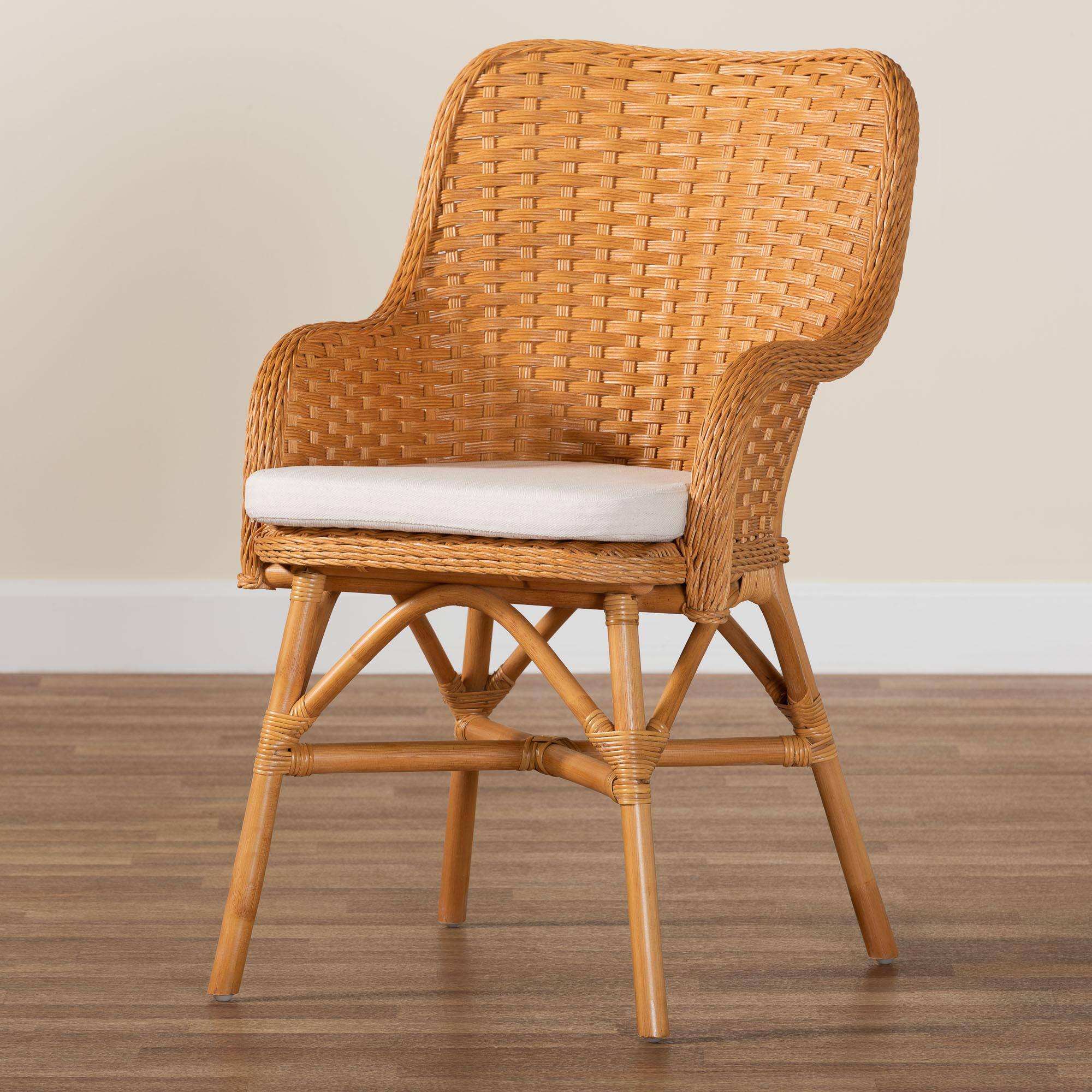 Alt View 5. bali & pari - Celsie Bohemian Rattan Dining Chair - Light Honey/White.