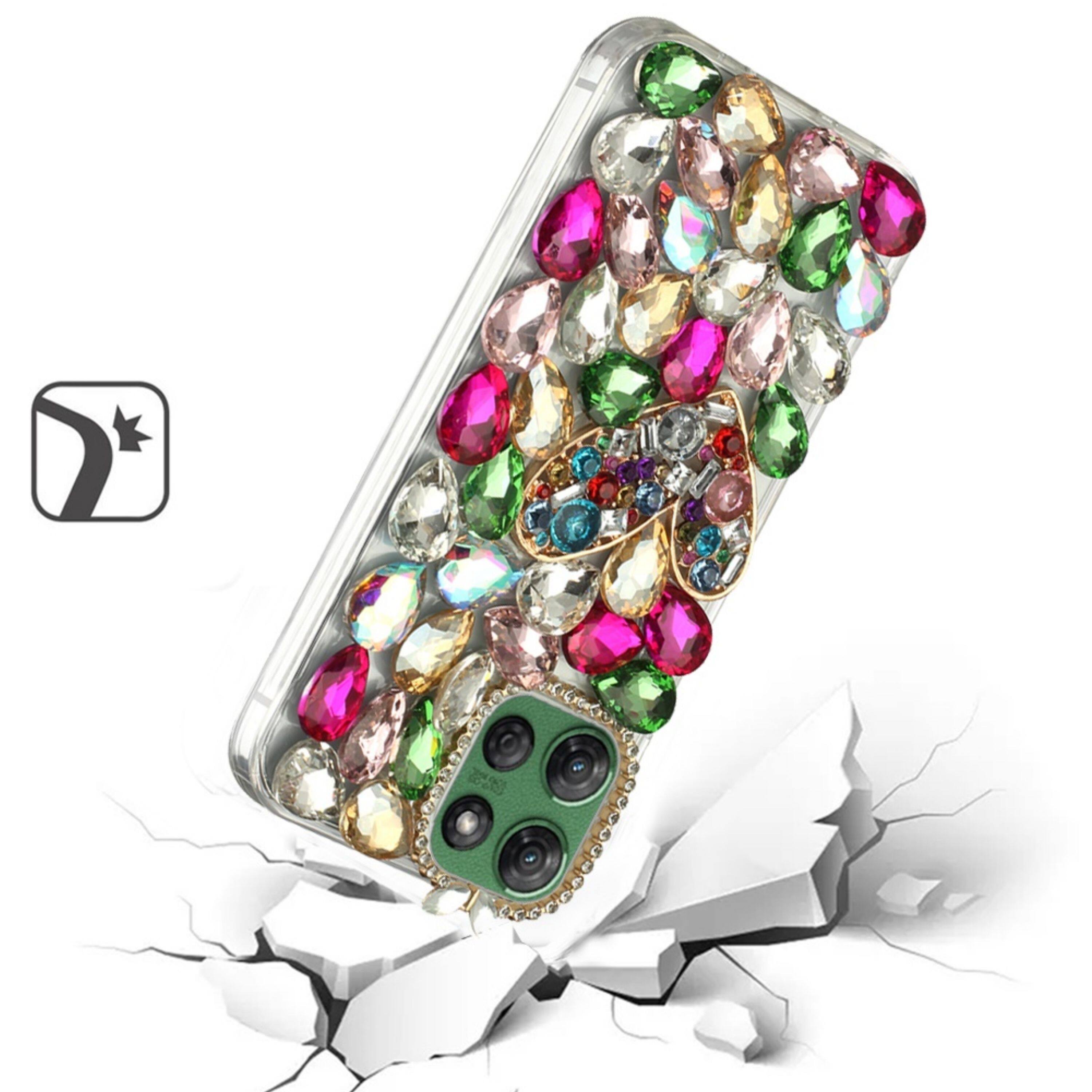 Angle. Kitcheniva - Luxury 3D Faux Diamond Jewel Case With Tempered Glass For Moto G Power 2025/2026 Colorful Ornaments - Multicolor.