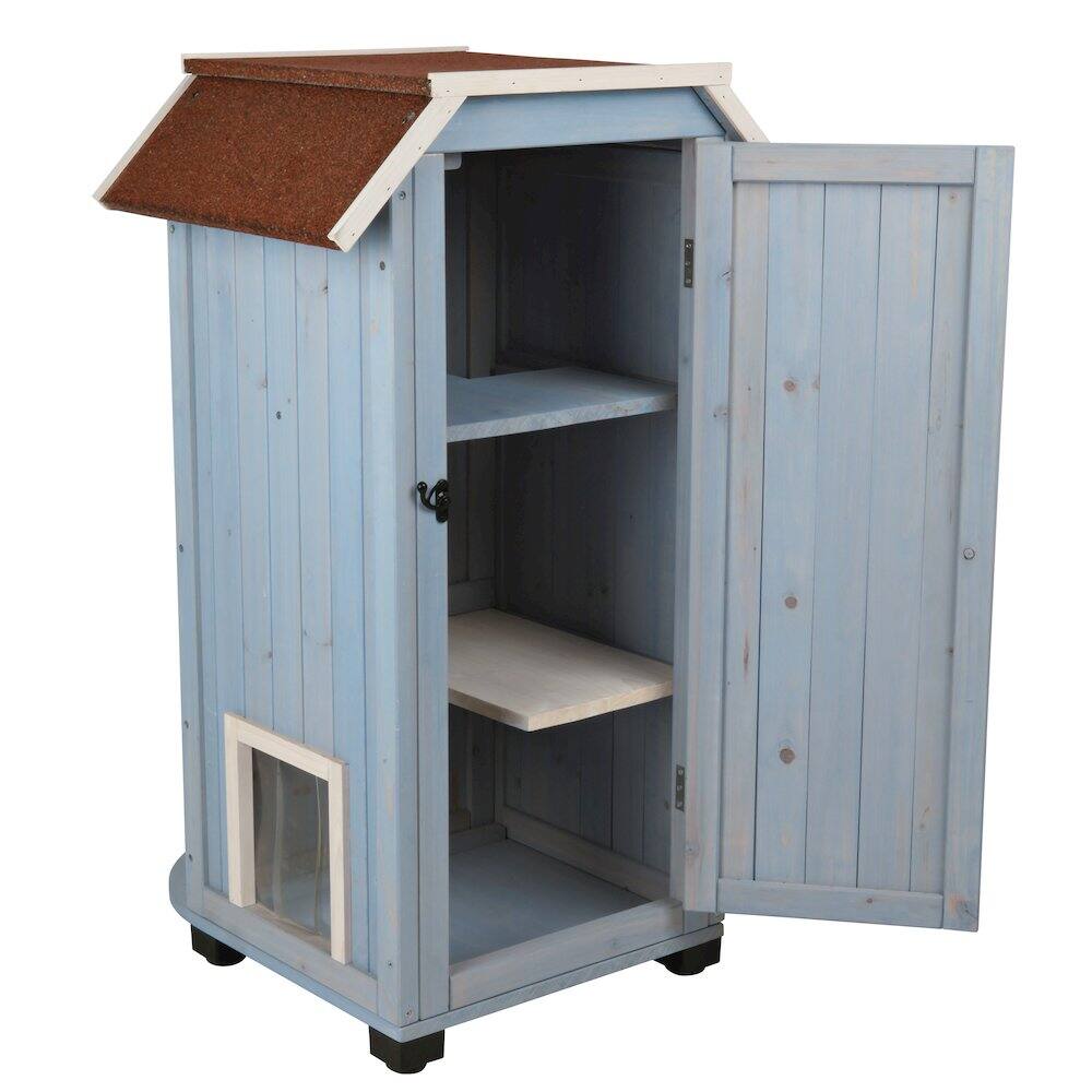 Back. TRIXIE - Natura 3-Story Weatherproof Small Outdoor Cat House with 2 Entrances, Blue - Blue.