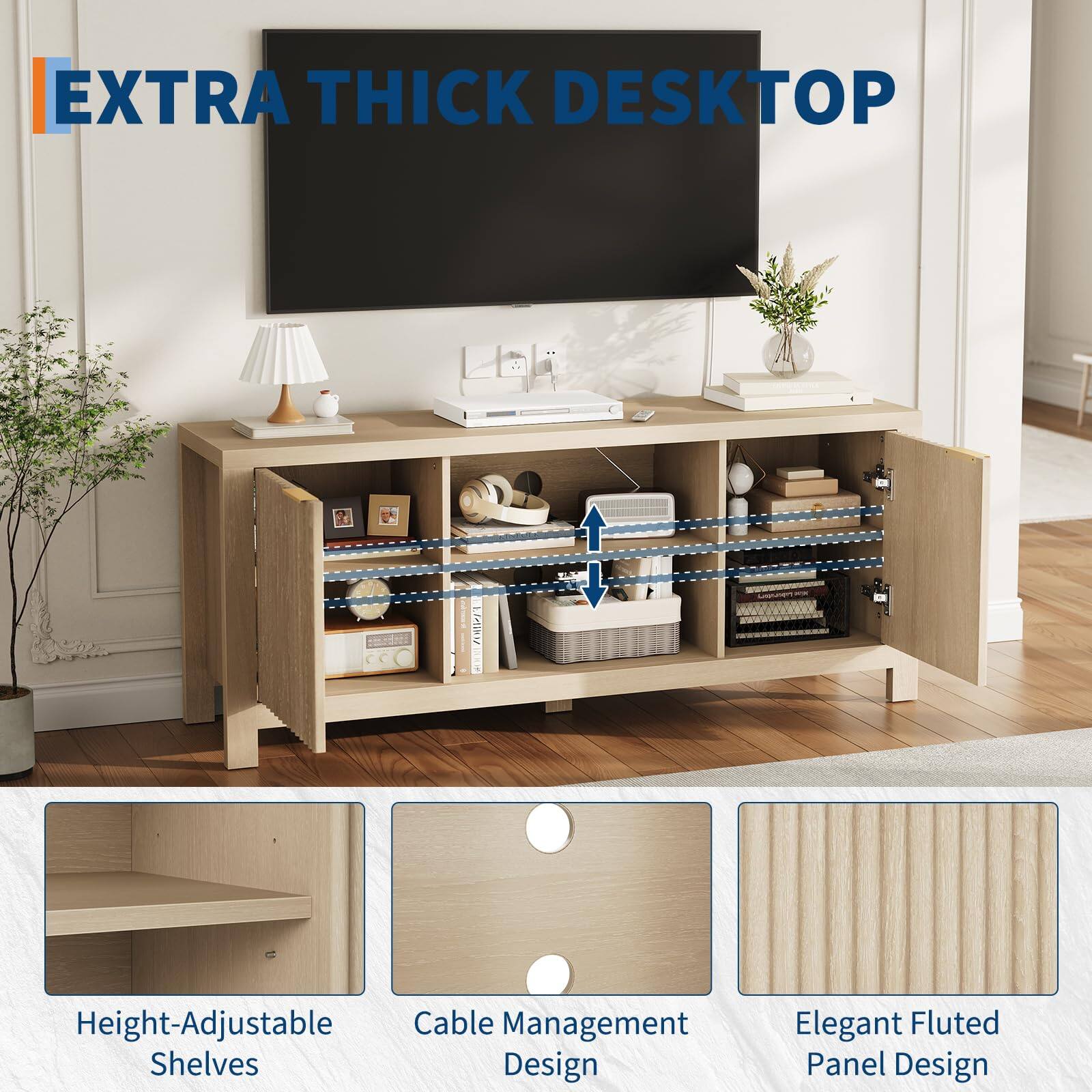 EXTRA THICK DESKTOP

- Height-Adjustable Shelves
- Cable Management Design
- Elegant Fluted Panel Design