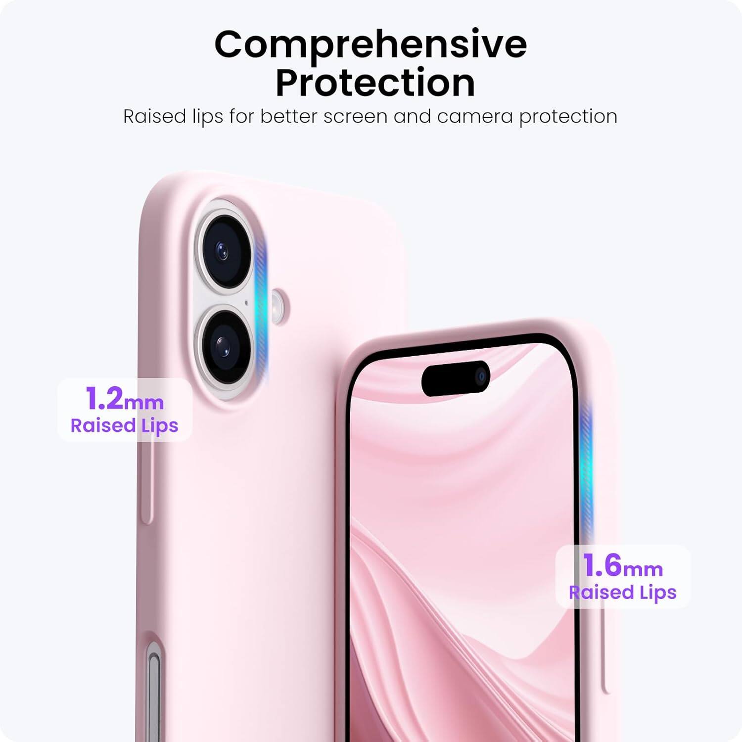 Comprehensive Protection
Raised lips for better screen and camera protection
1.2mm Raised Lips
1.6mm Raised Lips