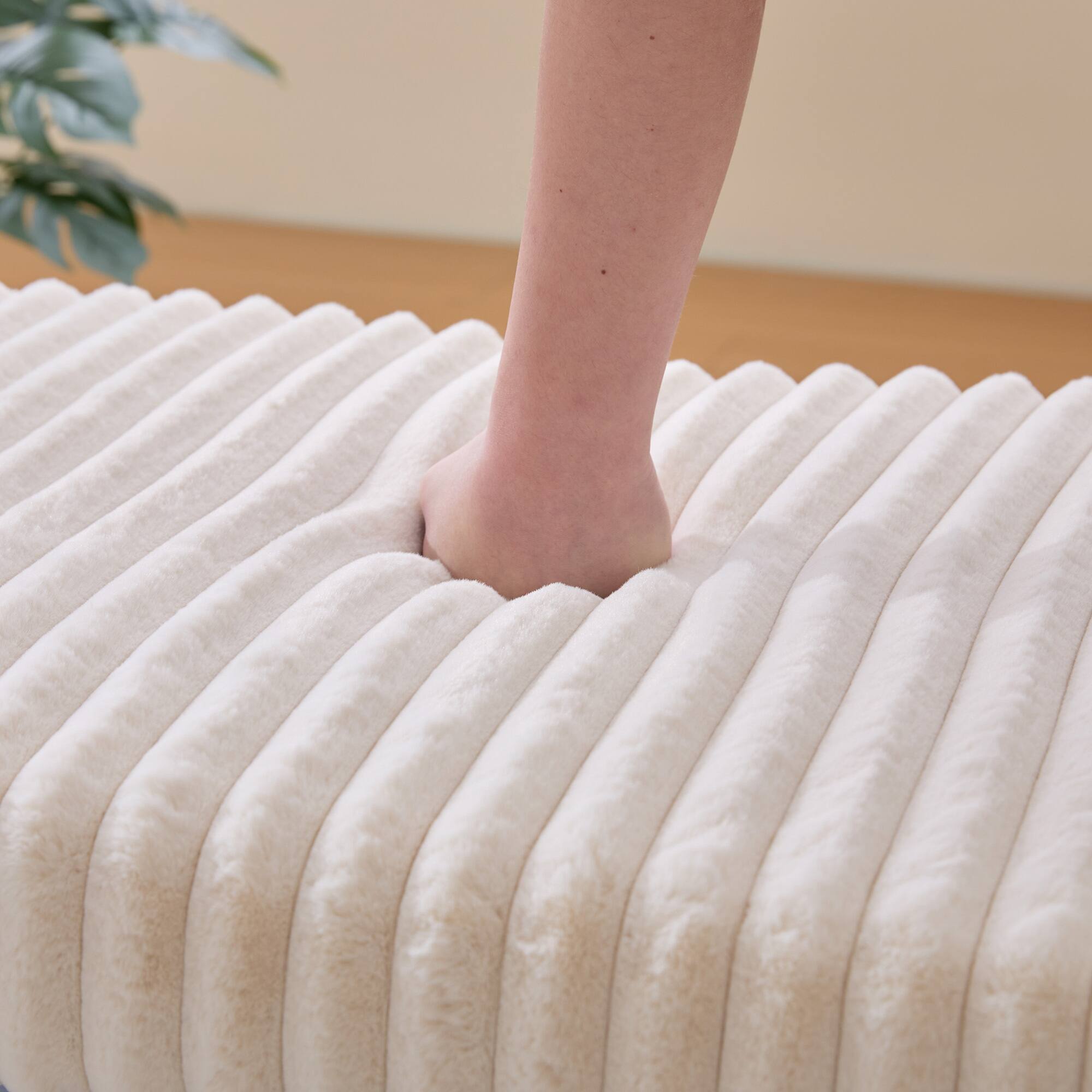 Alt View 7. GOODSILO - 30.7-Inch Wide Upholstered Ottoman Coffee Table with Storage Shelf and Metal Legs - Beige.