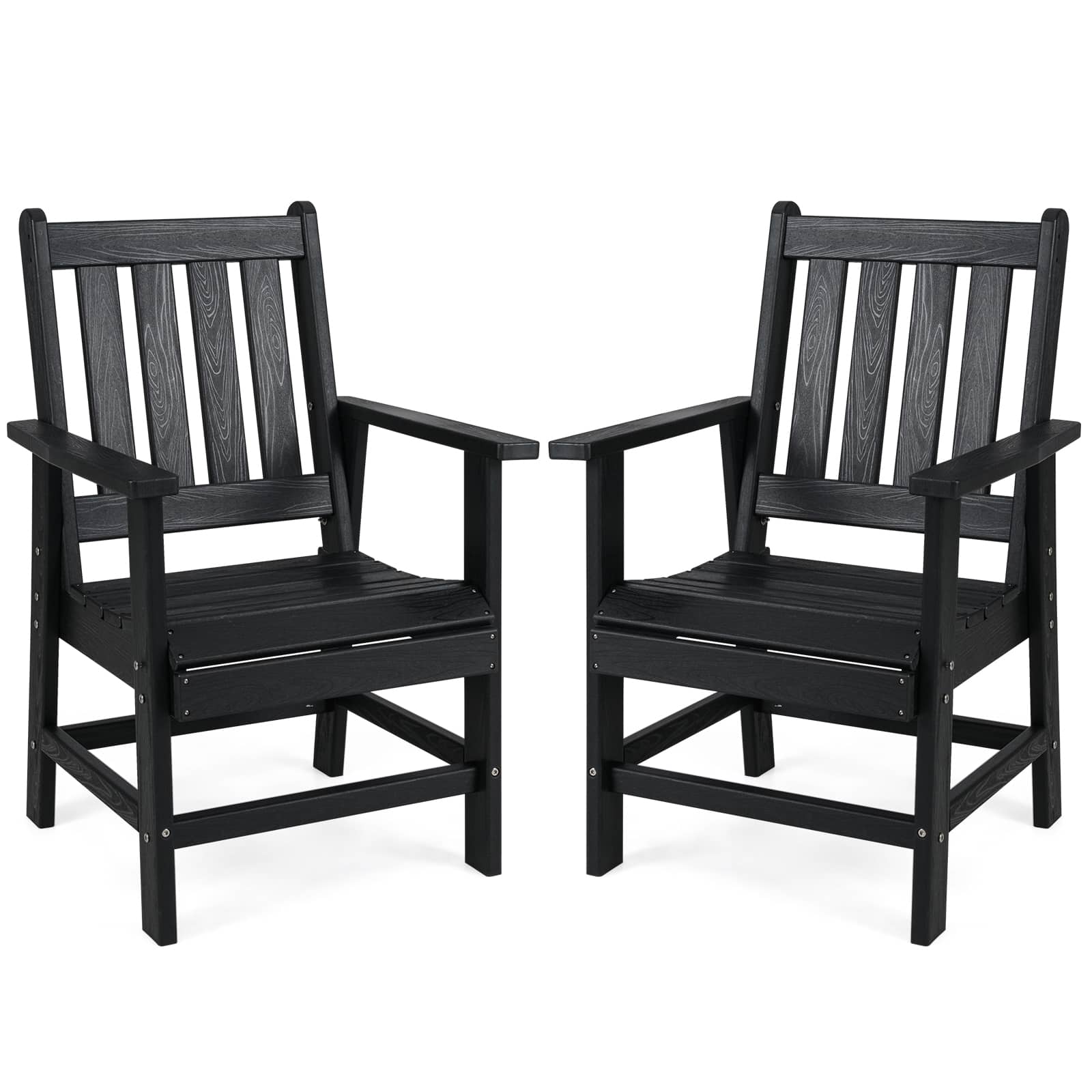 Gymax - Patio Dining Chairs Set of 2 w/Wide Armrests Curved Seat Wood Grain for Backyard - Black