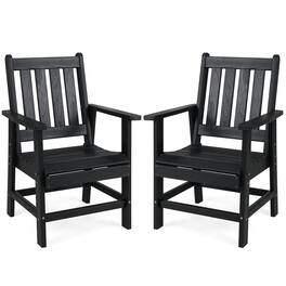 Gymax - Patio Dining Chairs Set of 2 w/Wide Armrests Curved Seat Wood Grain for Backyard - Black