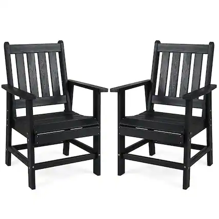 Front. Gymax - Gymax Patio Dining Chairs Set of 2 w/Wide Armrests Curved Seat Wood Grain for Backyard Black - Black.