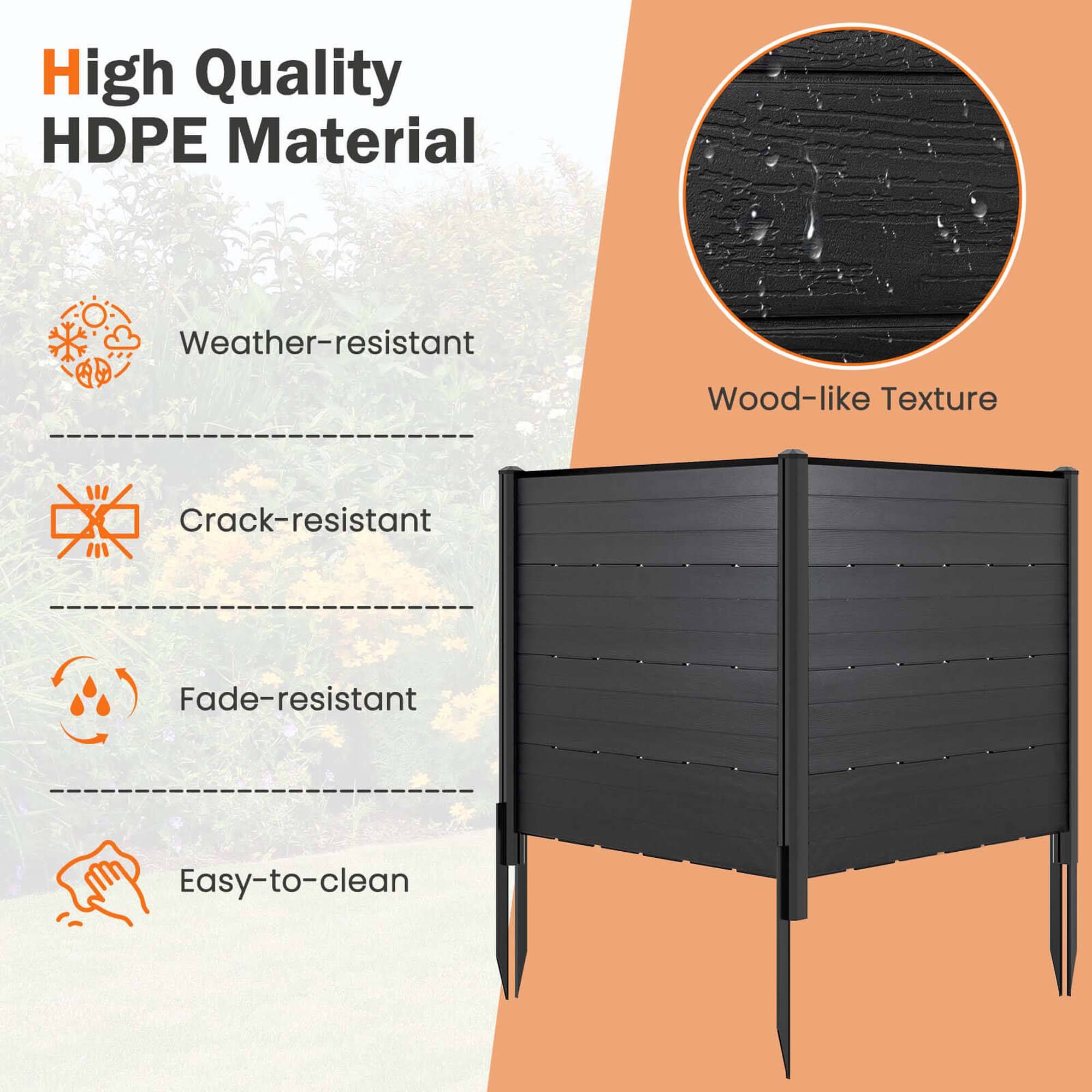 High Quality HDPE Material: Weather-resistant, Wood-like Texture, Crack-resistant, Fade-resistant, Easy-to-clean.