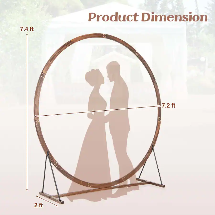 Costway 7.4 FT Round Wedding Arch Wooden Arbor Backdrop Stand with ...