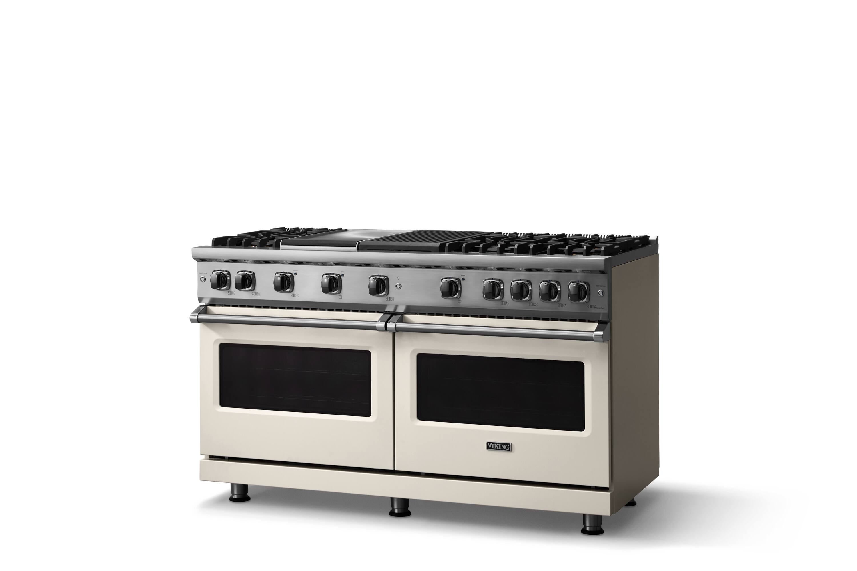 Angle. Viking - 8.0 Cu. Ft. 60"W. Professional 5 Series Freestanding Double Oven Gas Convection Range - Pure White.