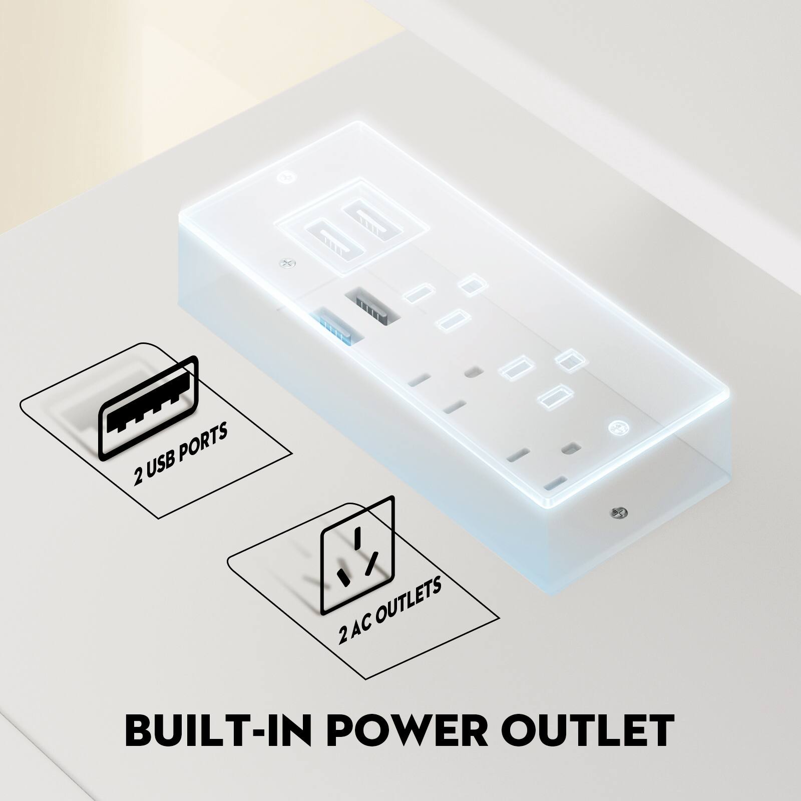 USB PORTS 2  
2 AC OUTLETS  
BUILT-IN POWER OUTLET