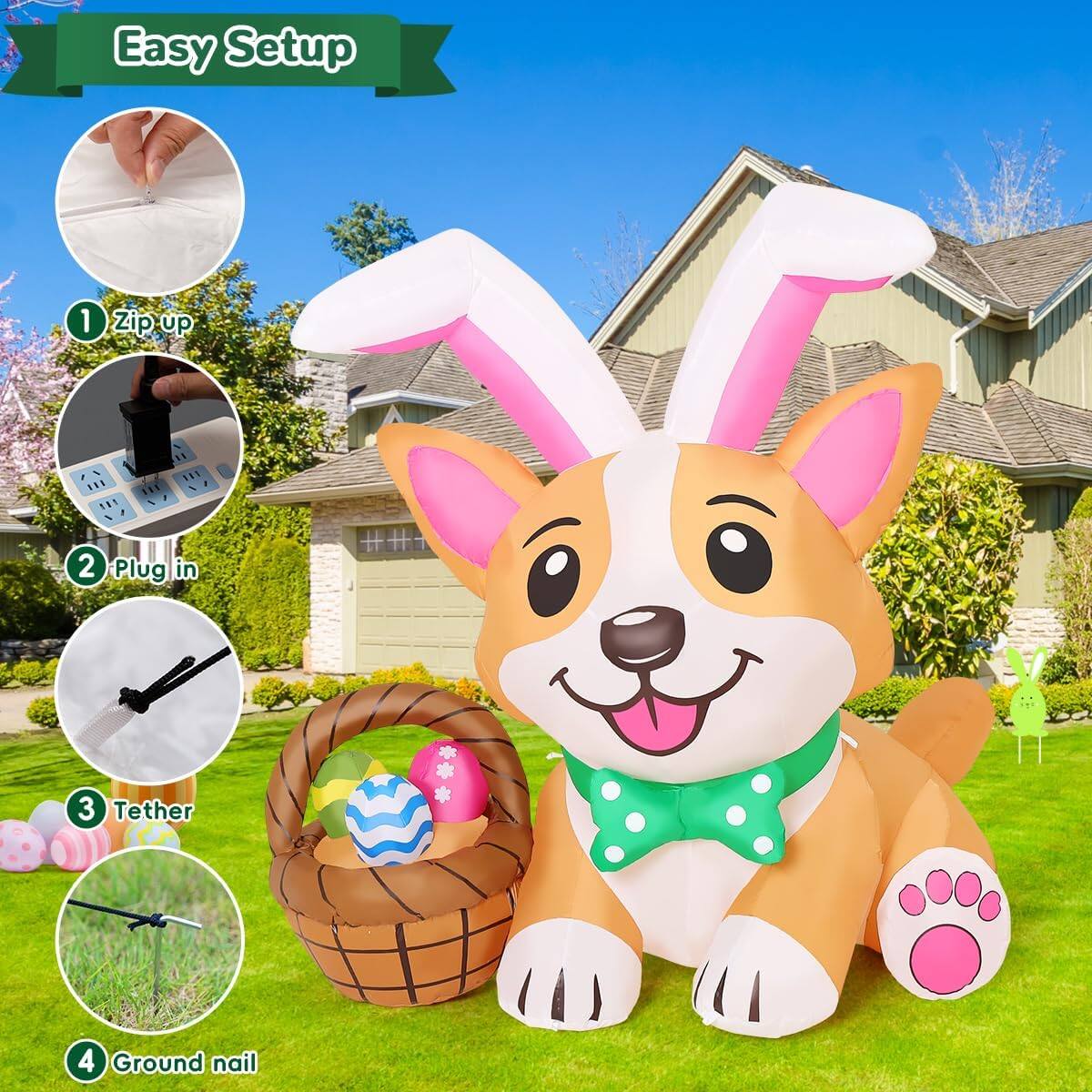 Easy Setup

1. Zip up
2. Plug in
3. Tether
4. Ground nail