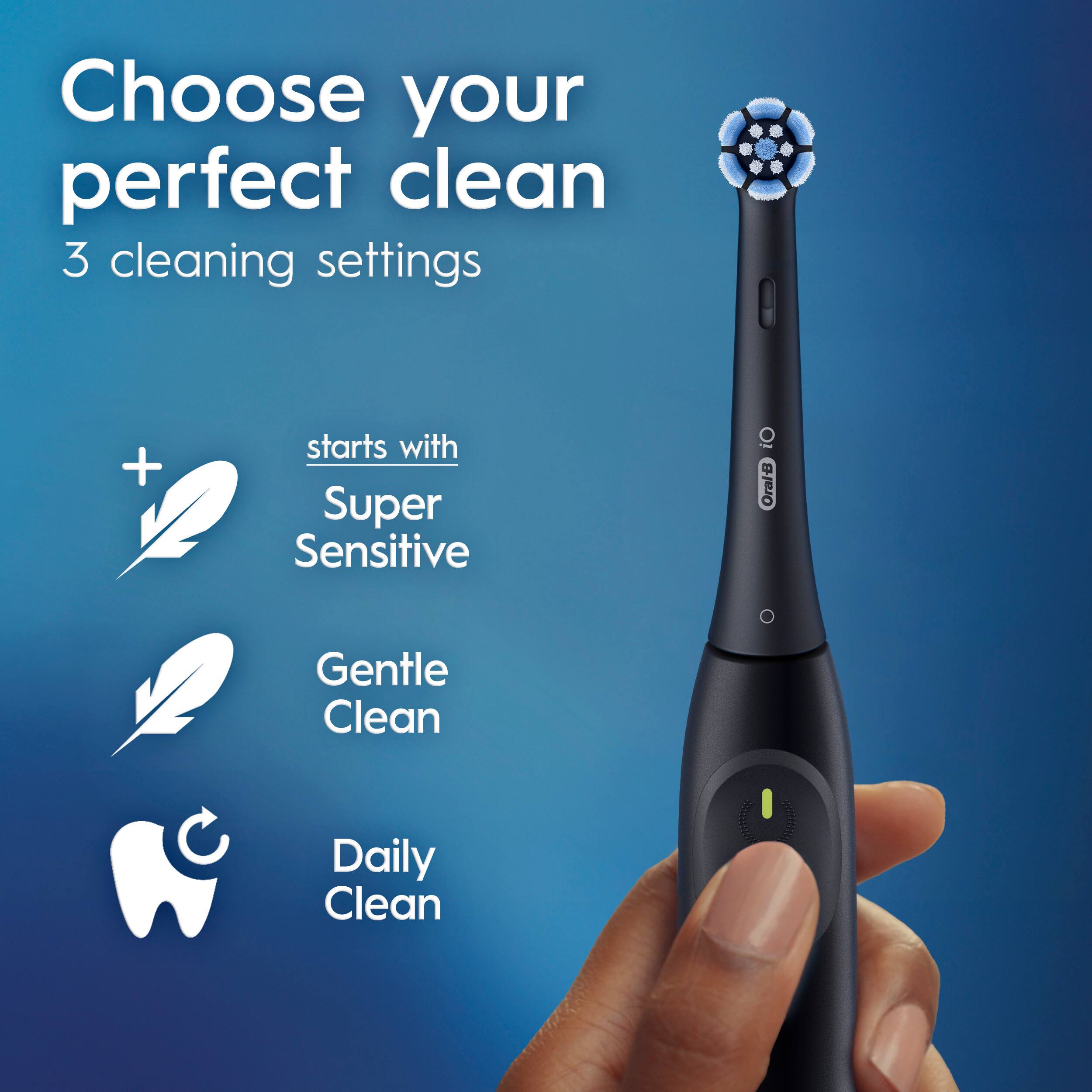 Choose your perfect clean: 3 cleaning settings + starts with Super Sensitive OralB Gentle Clean Daily Clean