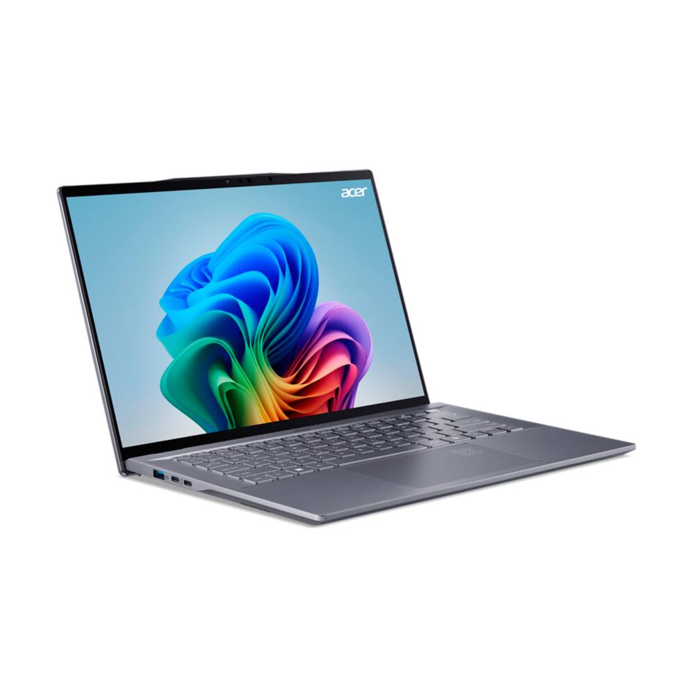 Angle. Acer - Swift 14 AI 14" Touchscreen Laptop Snapdragon X PlusX1P-64-100 16GB LPDDR5X RAM 1000GB SSD Wi-Fi 7 Backlit Keyboard.