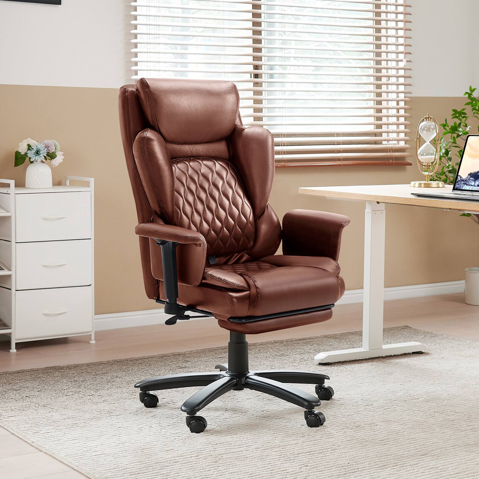Alt View 3. Bestier - Ergonomic Office Chair Swivel Tilt Gaming Chair with Lumbar & Leg Support PU Leather Computer Chair - Brown.
