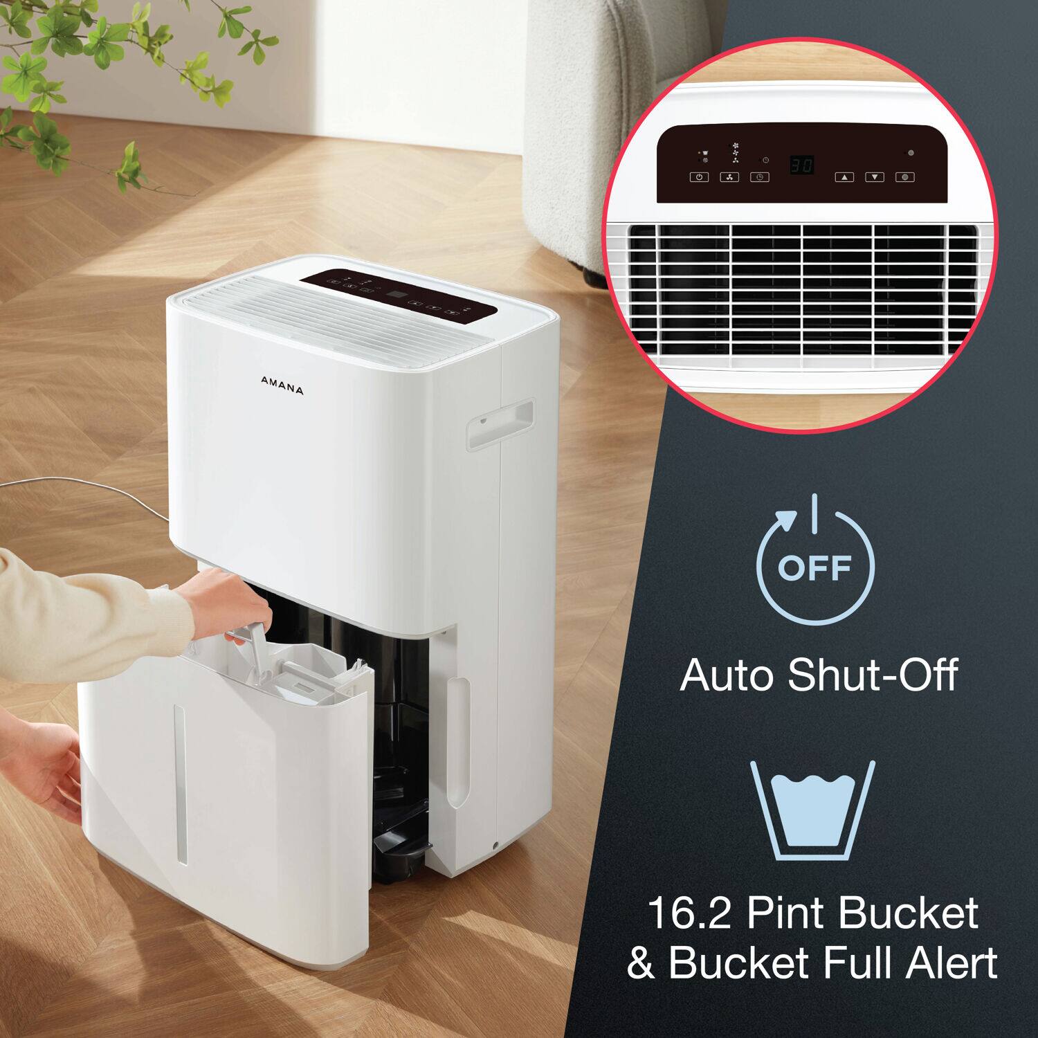 AMANA OFF Auto Shut-Off 16.2 Pint Bucket & Bucket Full Alert