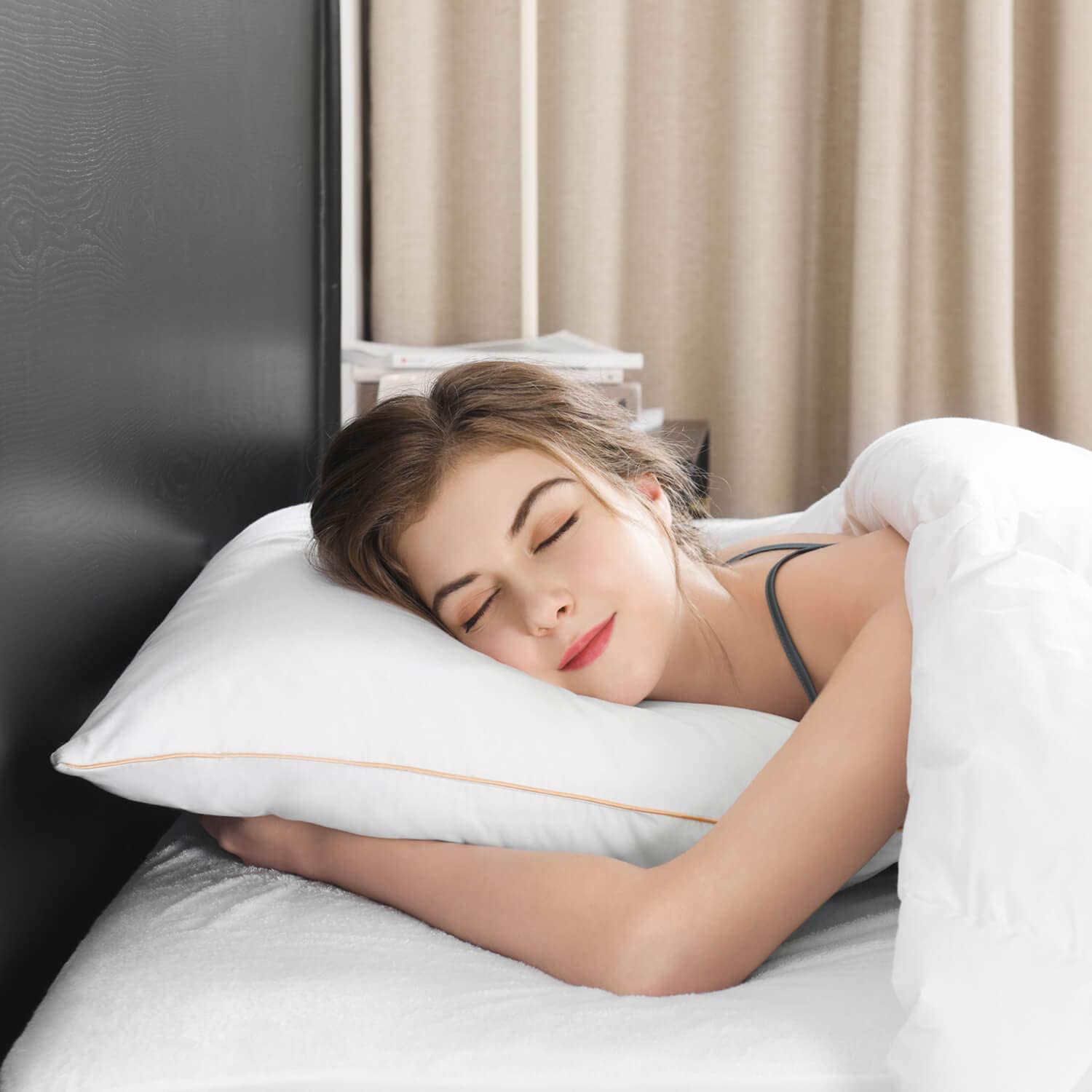 Angle. Cheer Collection - Feather Down Sleeping Pillow with Cotton Shell for Soft, Supportive Daily Comfort - White.