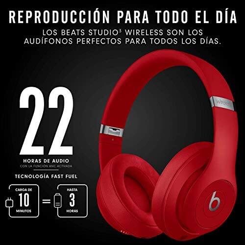 REPRODUCCIÓN PARA TODO EL DÍA  
LOS BEATS STUDIO3 WIRELESS SON LOS AUDÍFONOS PERFECTOS PARA TODOS LOS DÍAS.

22 HORAS DE AUDIO  
CON LA FUNCIÓN ANC ACTIVADA

TECNOLOGÍA FAST FUEL  
CARGA DE 10 MINUTOS = HASTA 3 HORAS