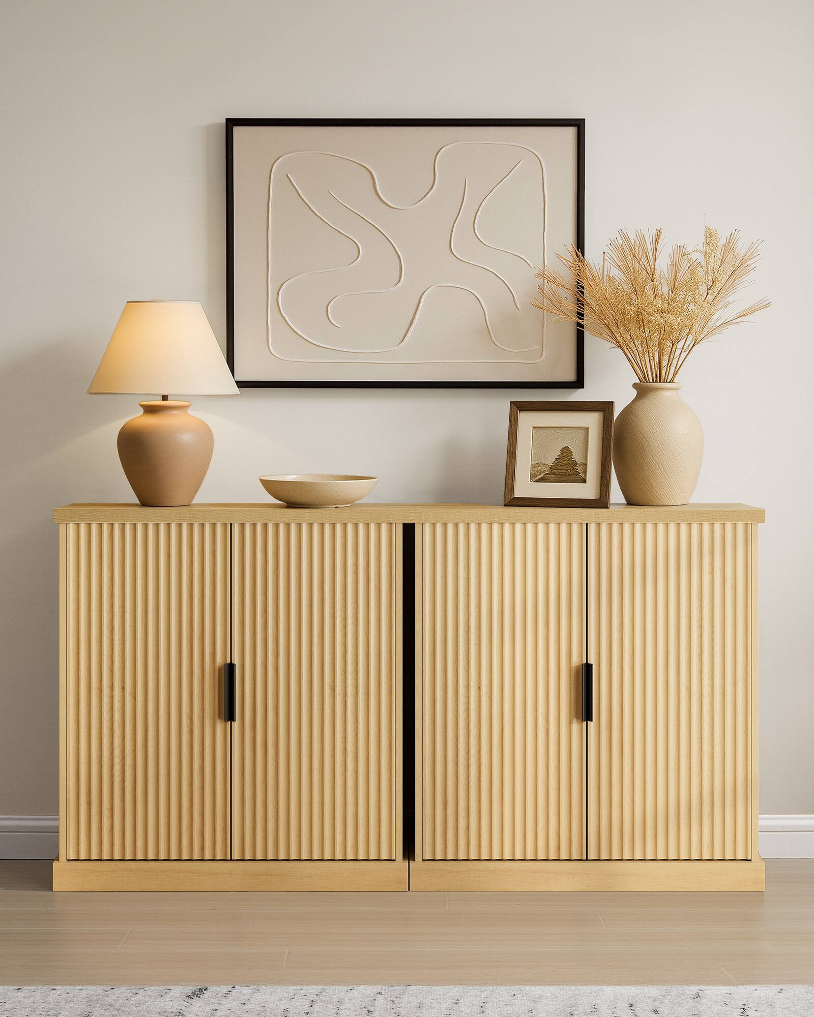 Alt View 3. Songmics Home - Buffet Cabinet, Fluted Console Cabinet, Sideboard with Adjustable Shelf, Buffet Table, 15.8 x 29.9 x 31.5 Inches - Oak Beige.
