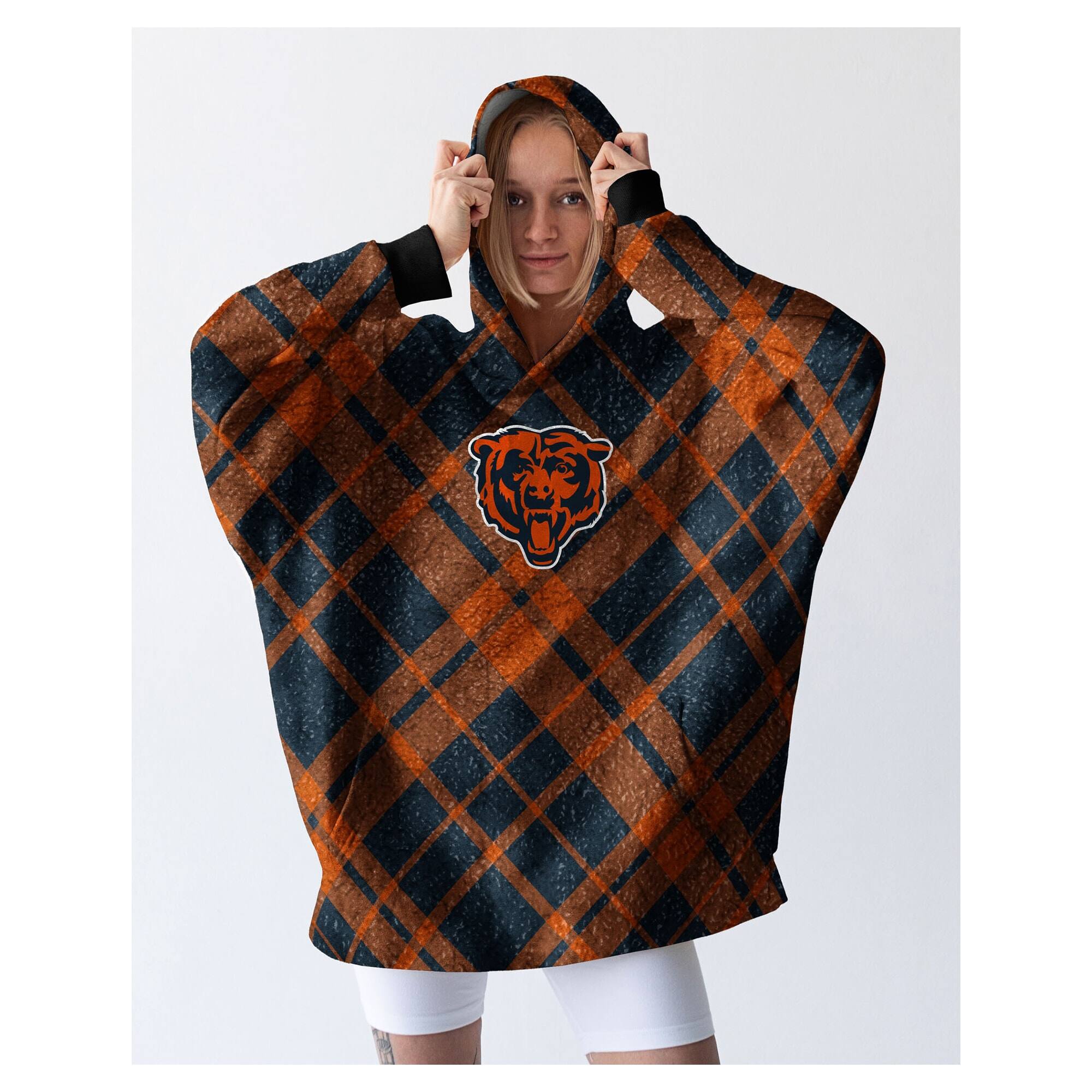 Front. Pegasus - Chicago Bears 34" x 34" Digital Dash Sherpa Hooded Fan Cape - Multicolor.