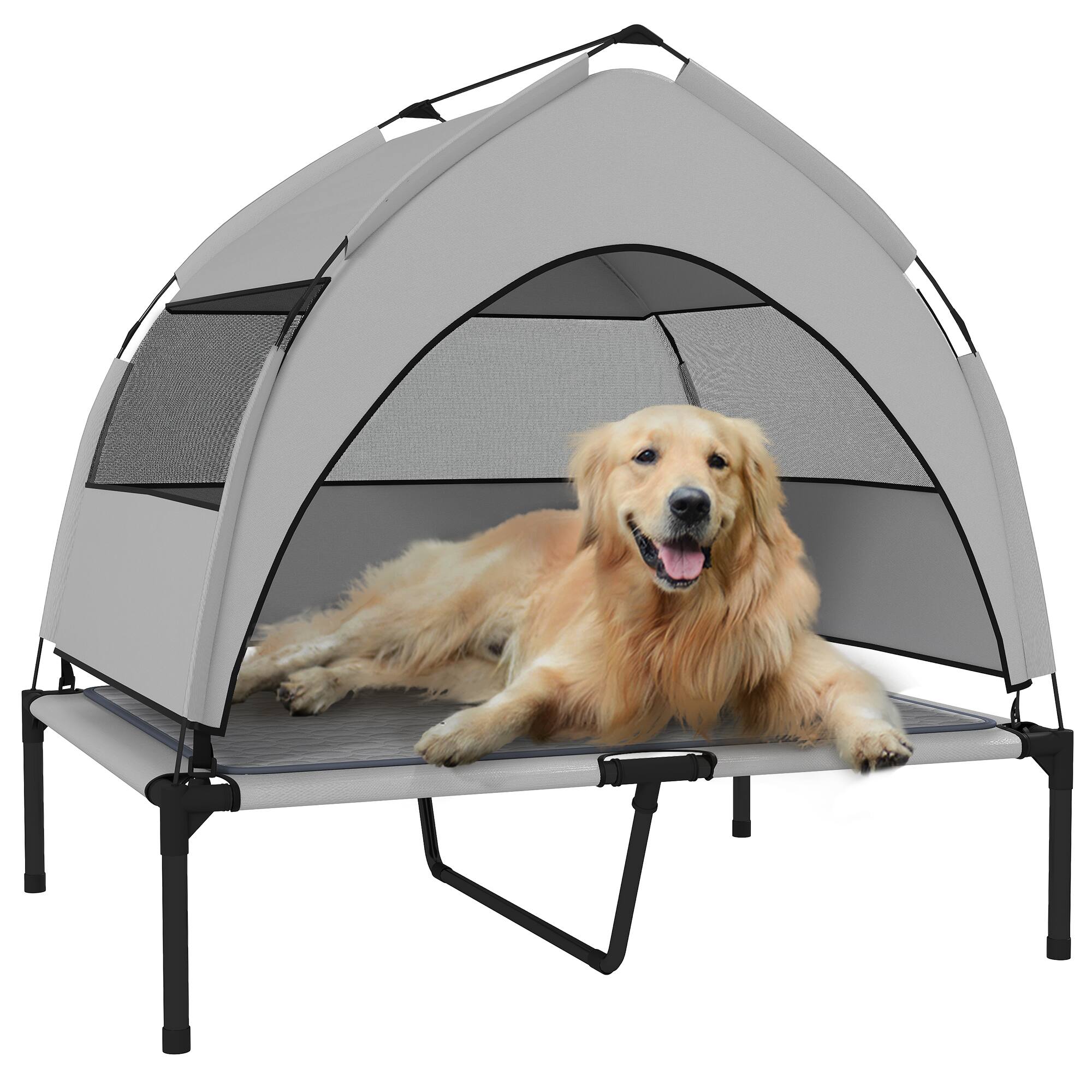Front. Pawhut - Elevated Bed, Raised Pet Bed with Removable Canopy, Breathable Mesh,  Portable Pet Cot, 36" x 29.5" x 35" - Light Gray.