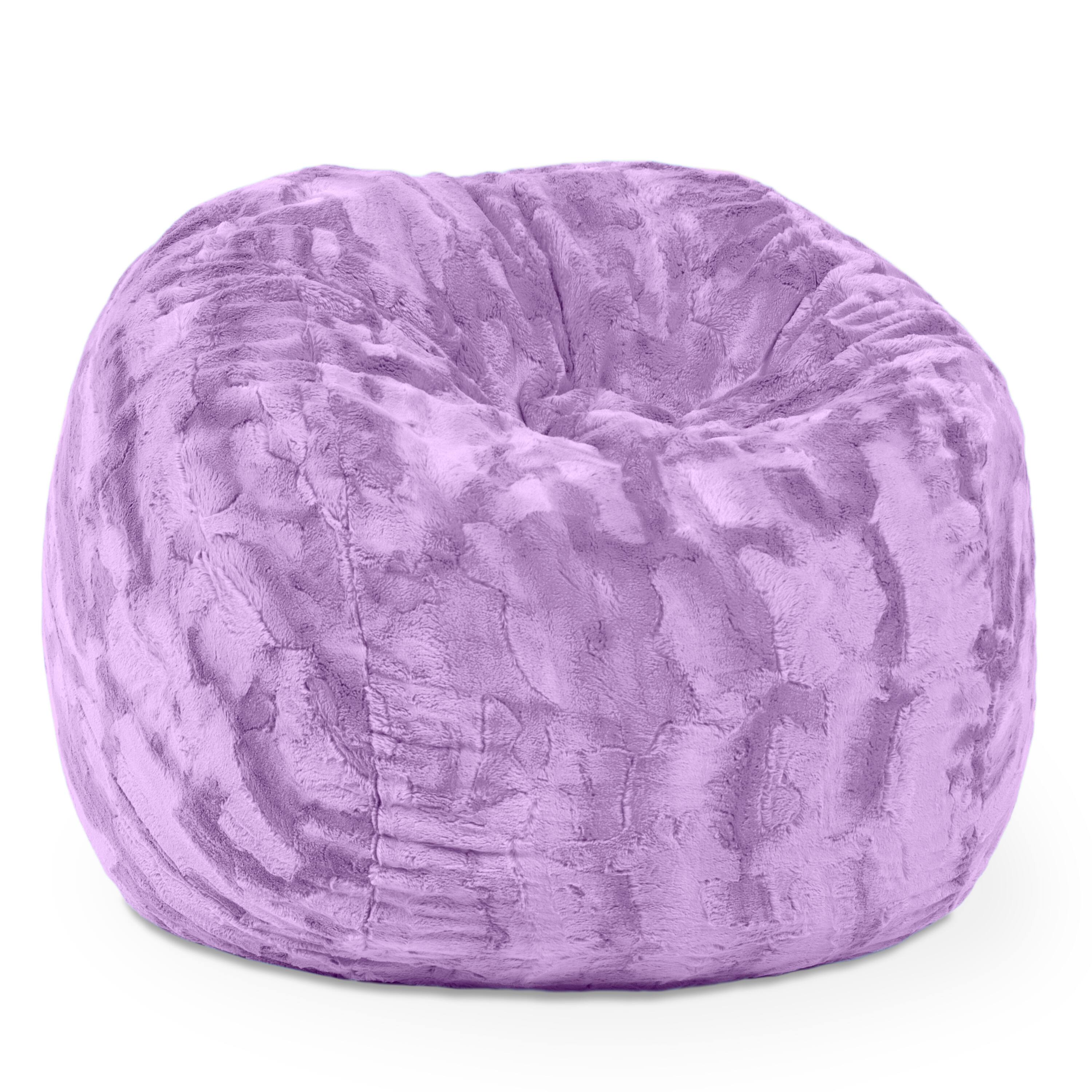 Angle. Jaxx - Jaxx Saxx 3 Foot Bean Bag Chair - Faux Fur - Fun Colors, Bellflower Purple - Faux Fur - Bellflower Purple.