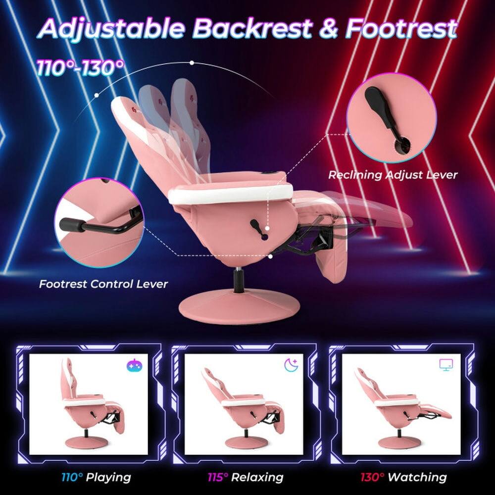 Adjustable Backrest & Footrest  
110°-130°  

Reclining Adjust Lever  
Footrest Control Lever  

110° Playing  
115° Relaxing  
130° Watching
