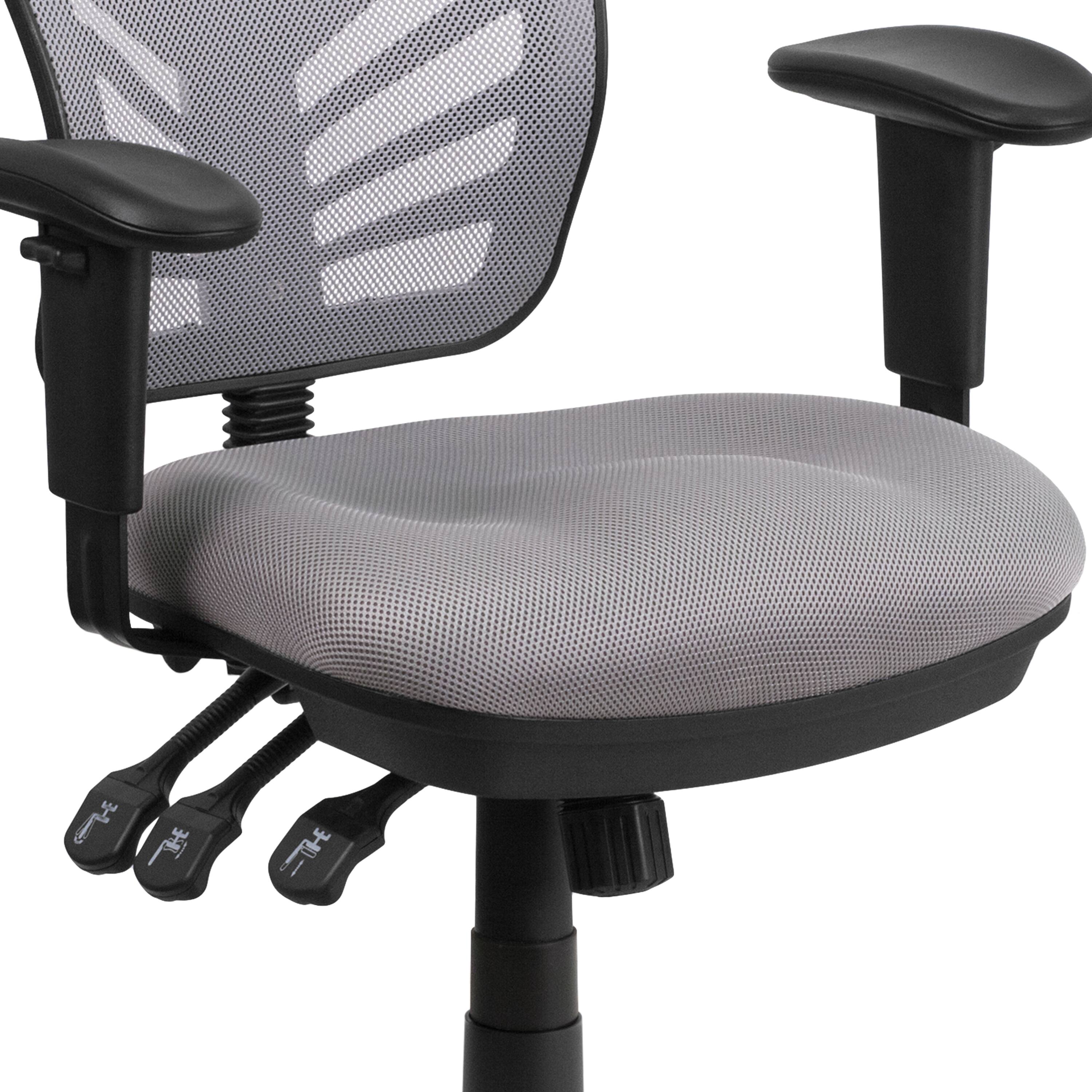 Alt View 9. Emma + Oliver - Mid-Back Mesh Triple Paddle Swivel Ergonomic Office Chair with Adjustable Arms - Gray/Black Frame.