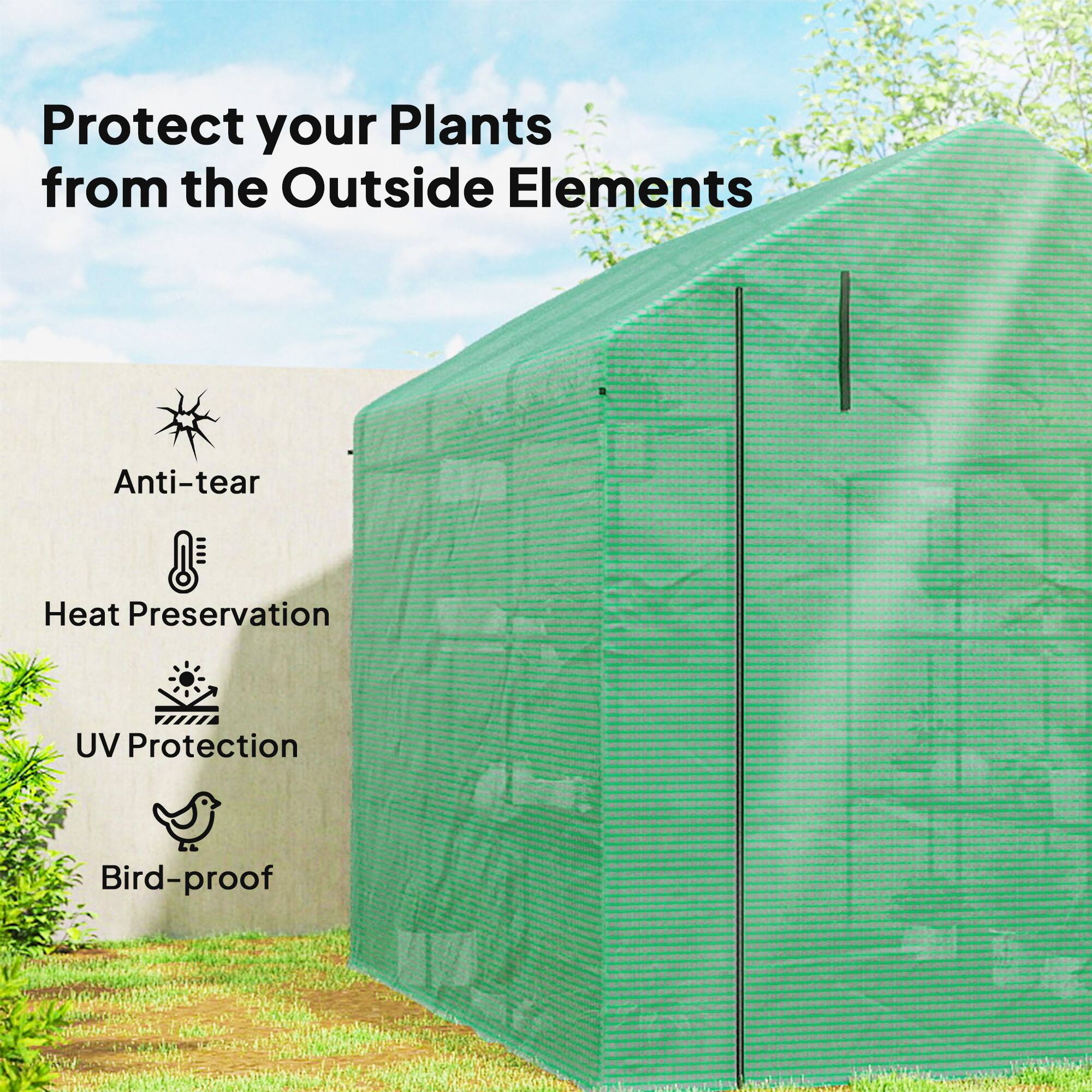 Protect your Plants from the Outside Elements

- Anti-tear
- Heat Preservation
- UV Protection
- Bird-proof